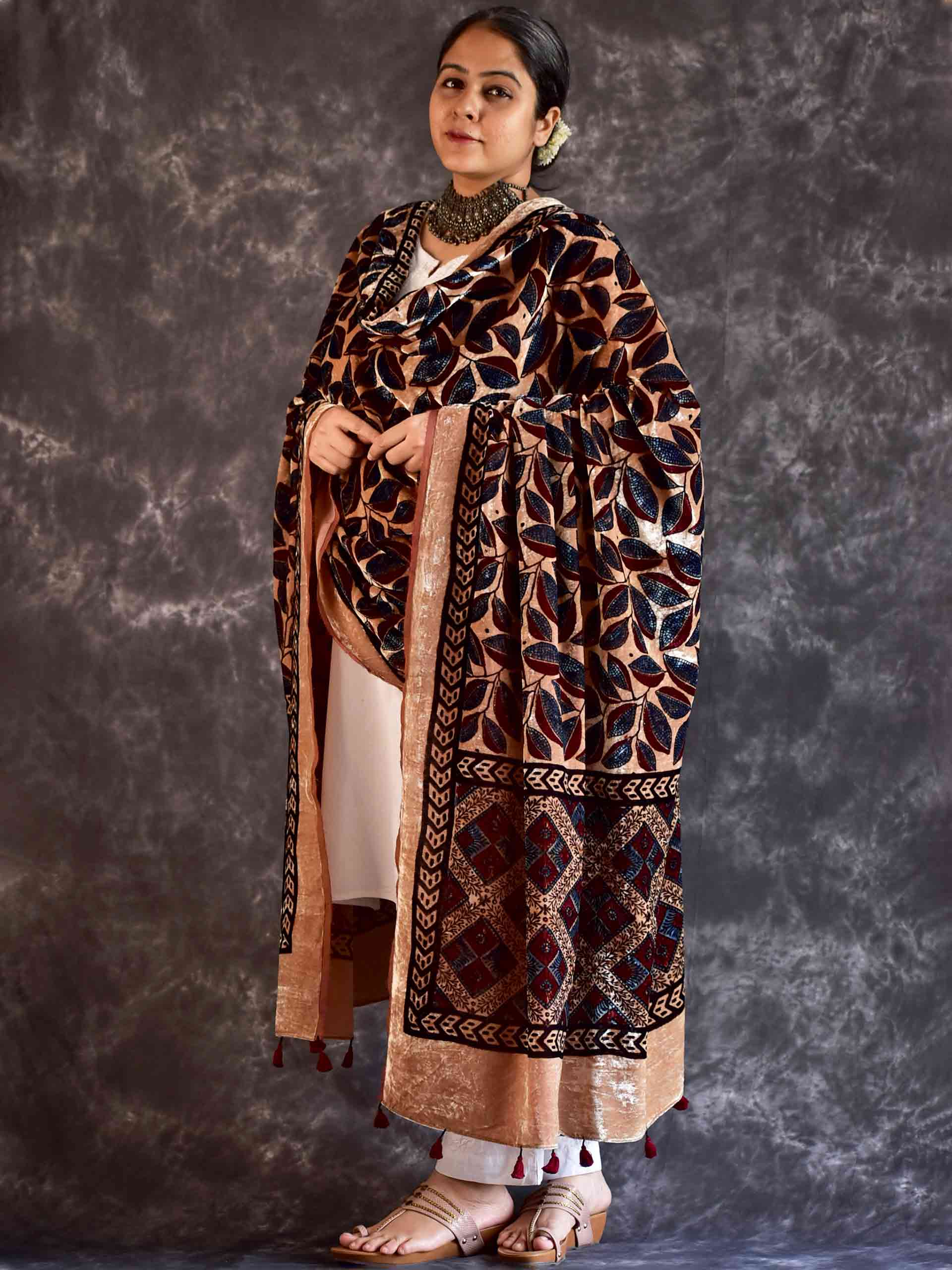 Autumness - Ajrakh Silk Velvet Dupatta