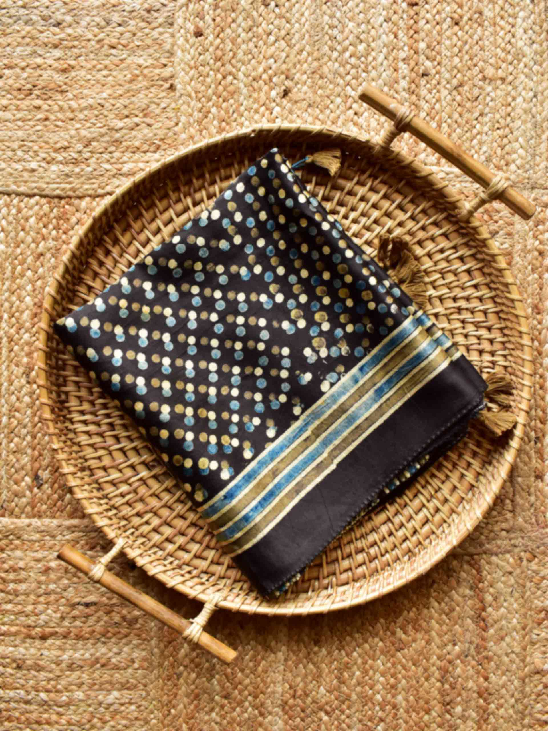 Kareeb - Ajrakh hand block printed Mashru silk stole