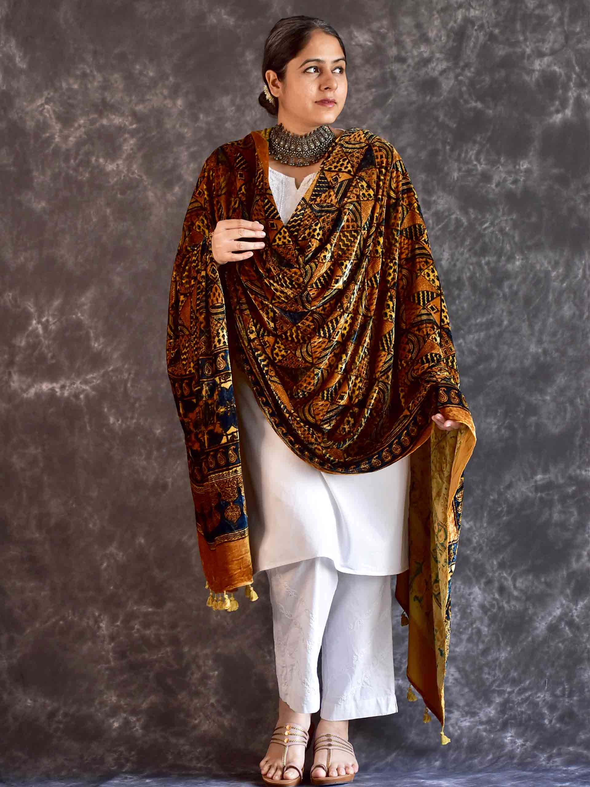 Miland - Ajrakh Silk Velvet Dupatta