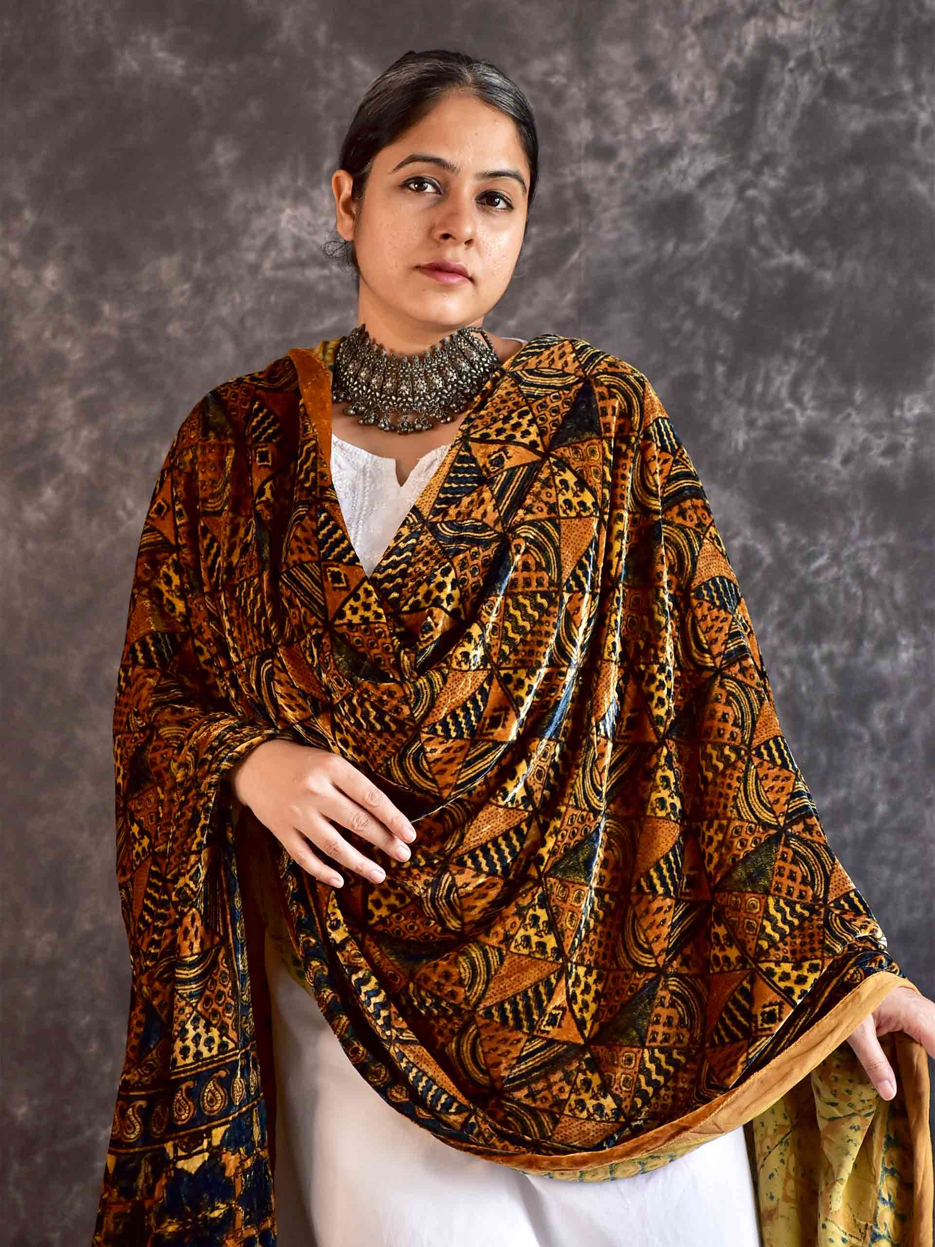 Miland - Ajrakh Silk Velvet Dupatta