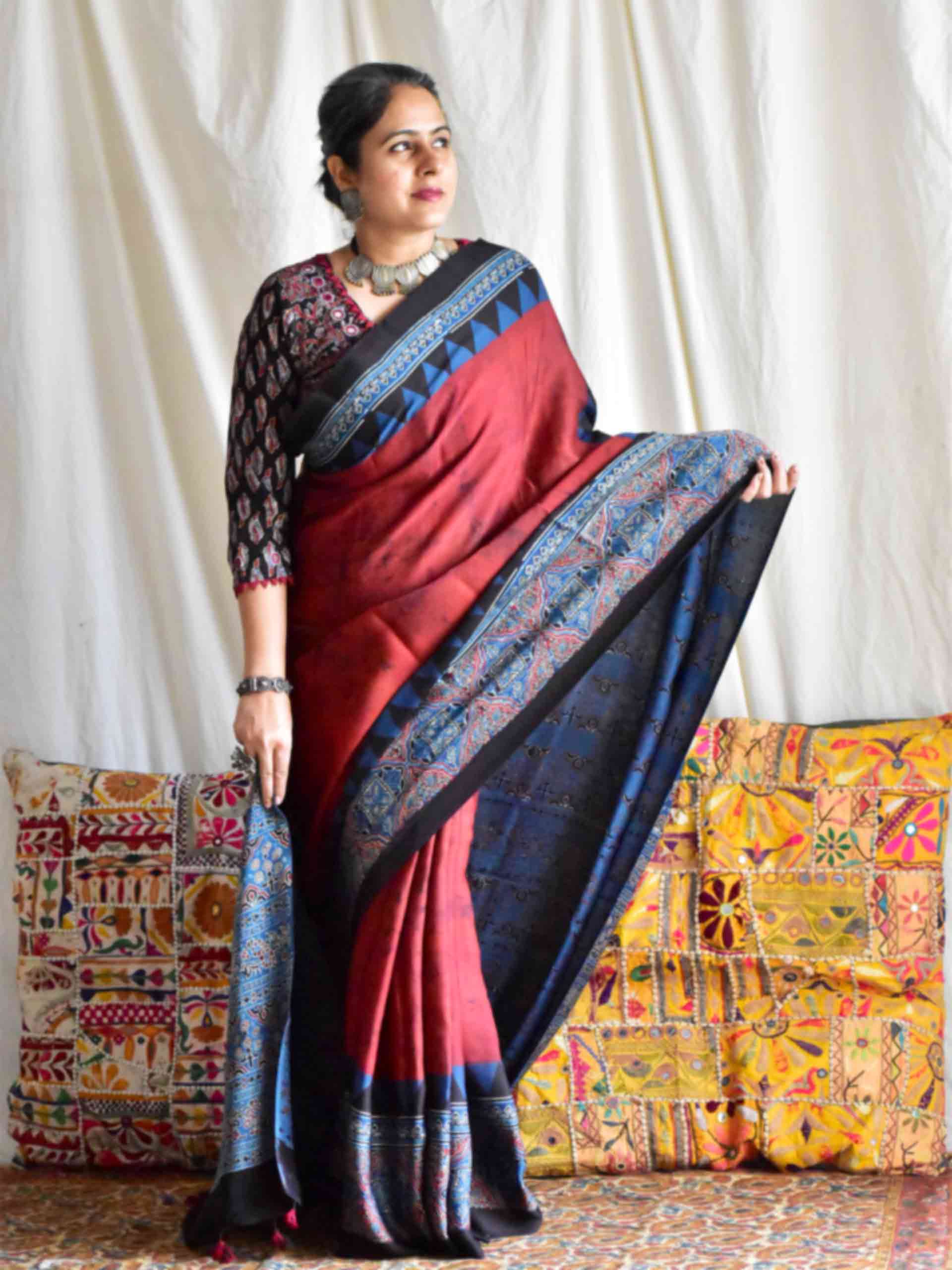 Mira - Ajrakh modal Silk Saree