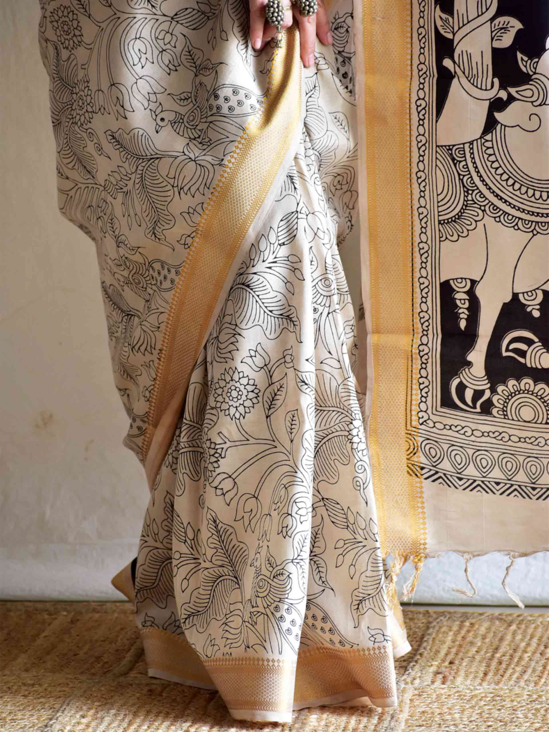 Guroor - kalamkari printed Bangalore Silk zari saree