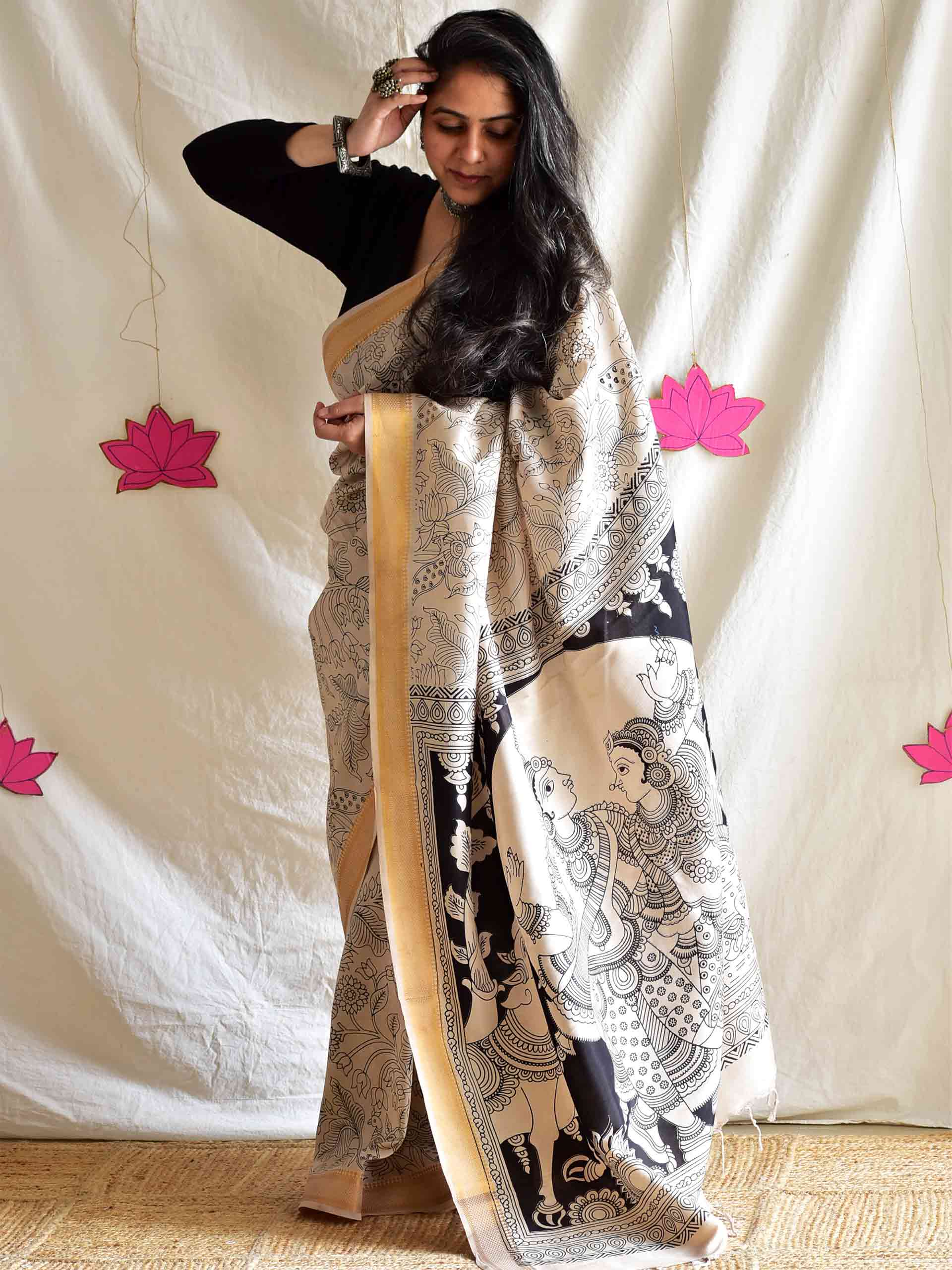 Guroor - kalamkari printed Bangalore Silk zari saree