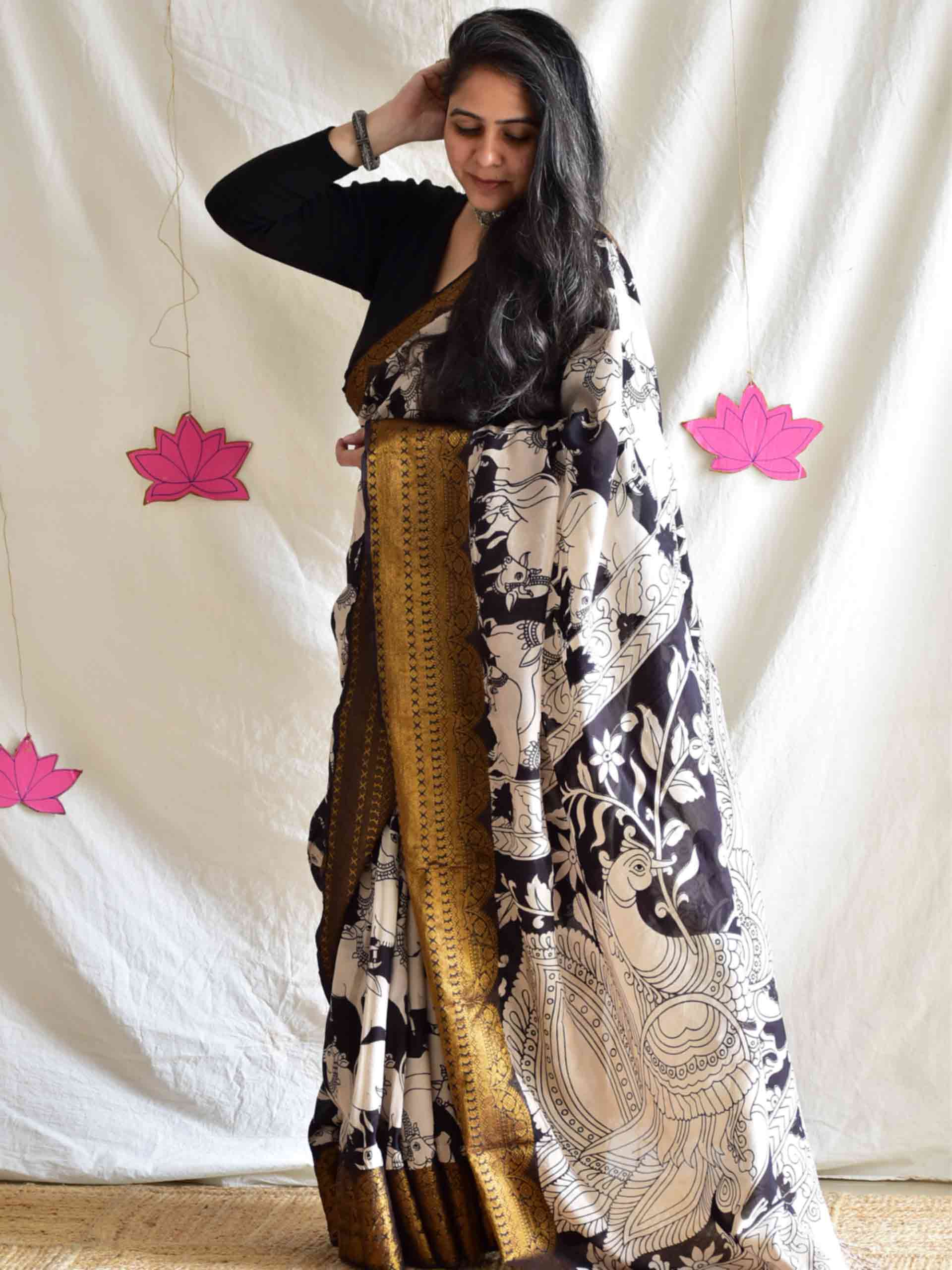 Mehran - kalamkari printed Bangalore Silk zari saree