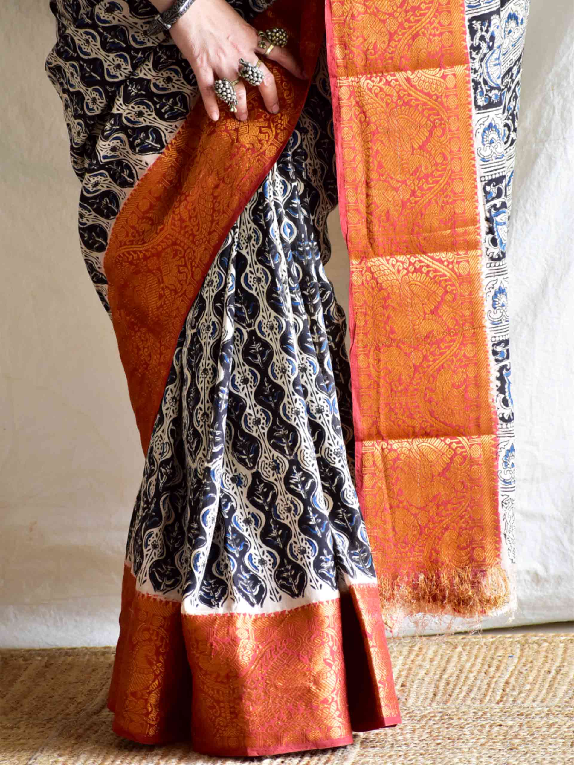 Khumaar - kalamkari printed mangalgiri Silk zari saree