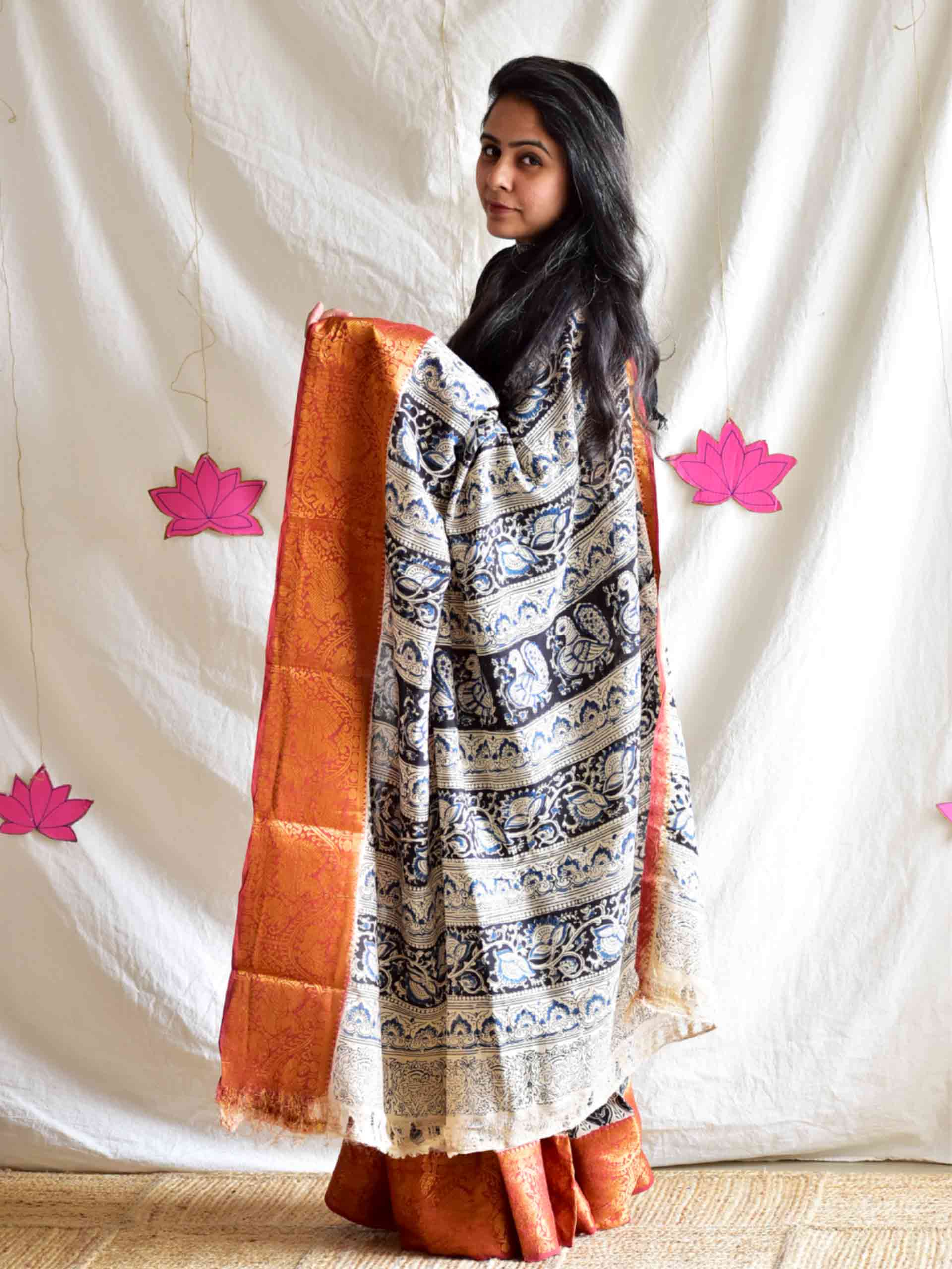 Khumaar - kalamkari printed mangalgiri Silk zari saree