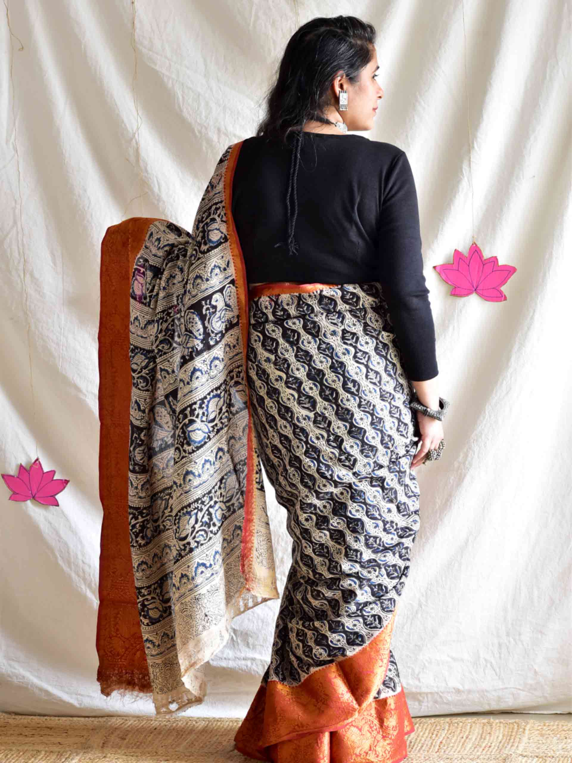 Khumaar - kalamkari printed mangalgiri Silk zari saree