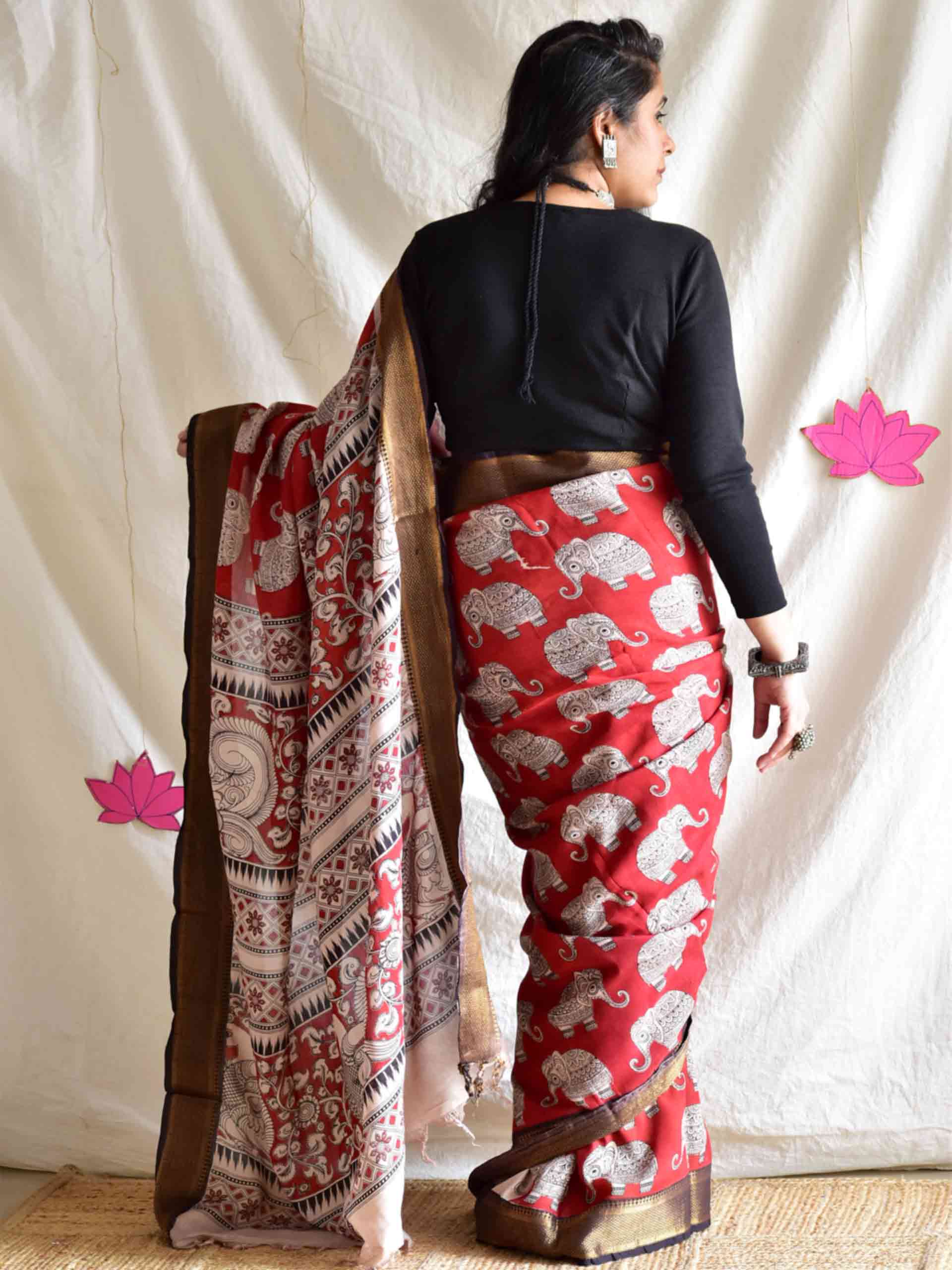 Mitwa - kalamkari printed mangalgiri Silk zari saree