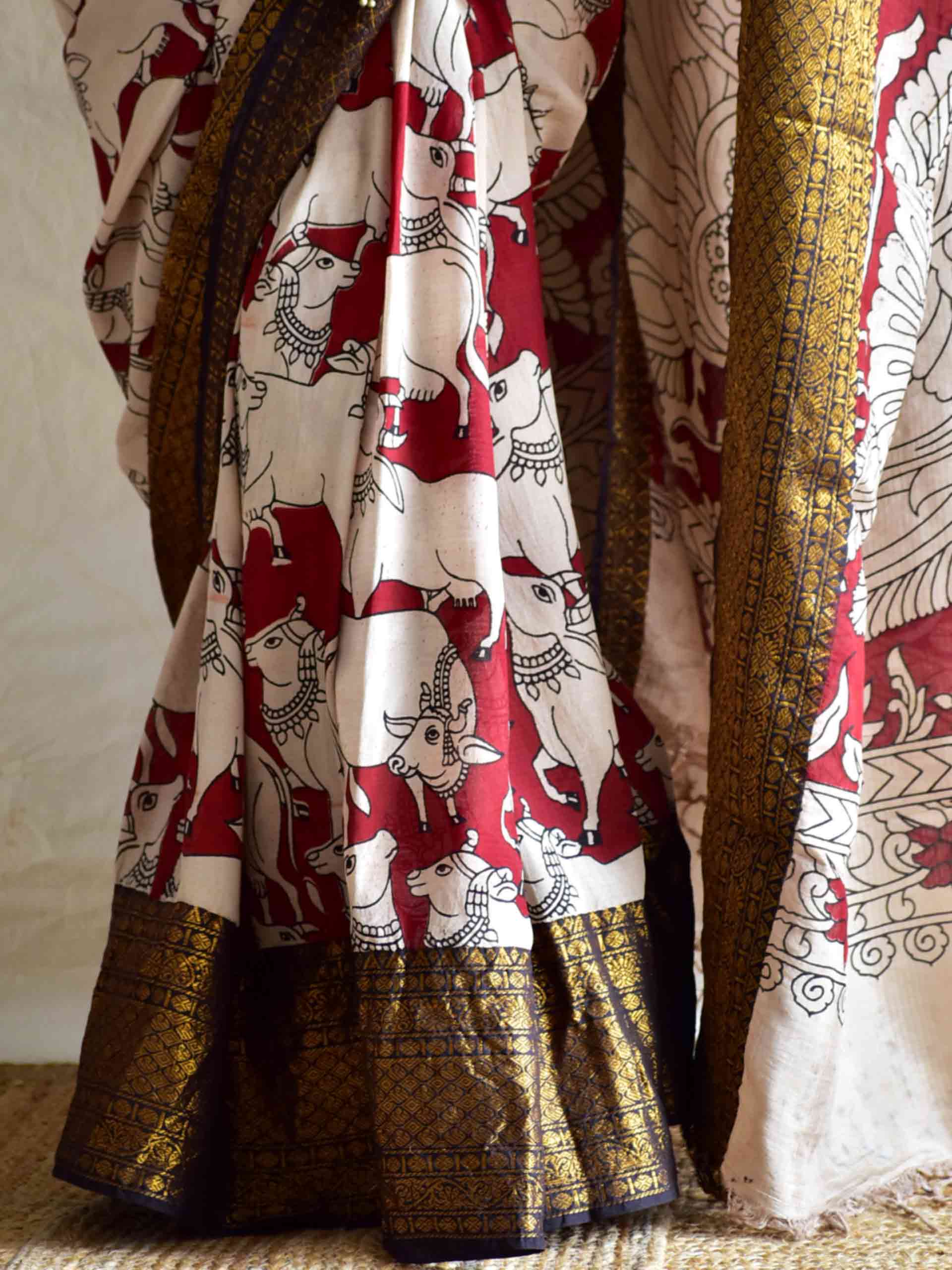 Rupwati - kalamkari printed mangalgiri Silk zari saree