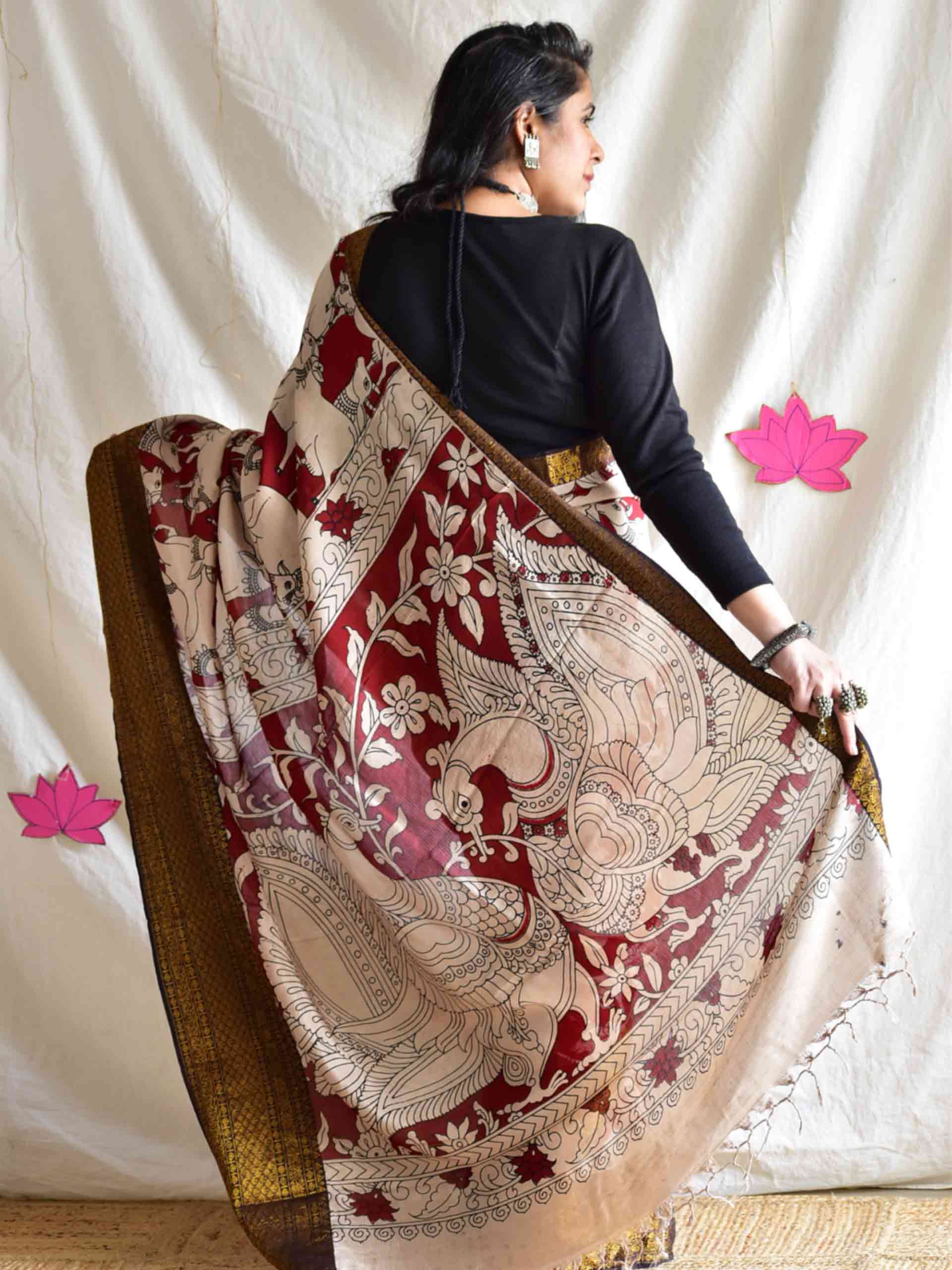 Rupwati - kalamkari printed mangalgiri Silk zari saree