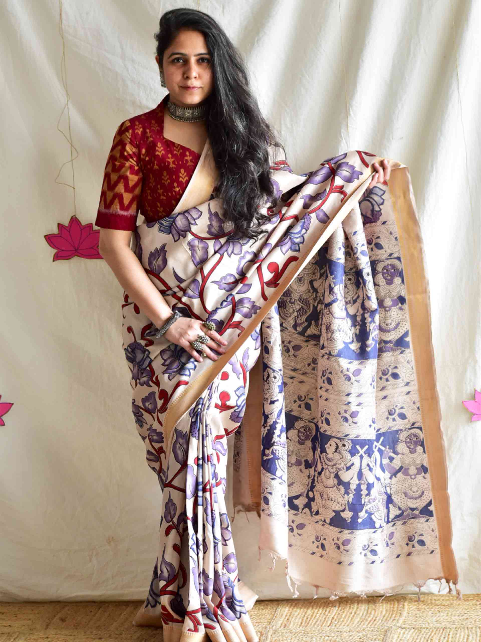 megha - kalamkari printed Bangalore Silk zari saree