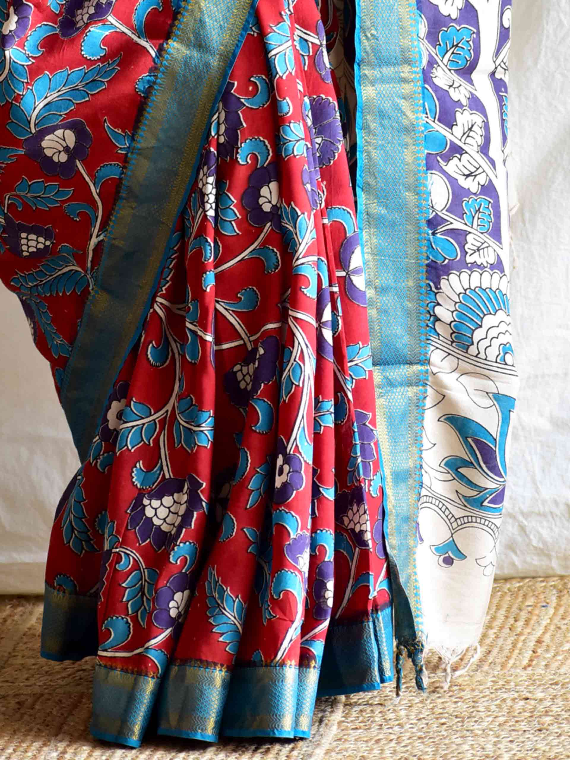 gulaal - kalamkari printed Bangalore Silk zari saree