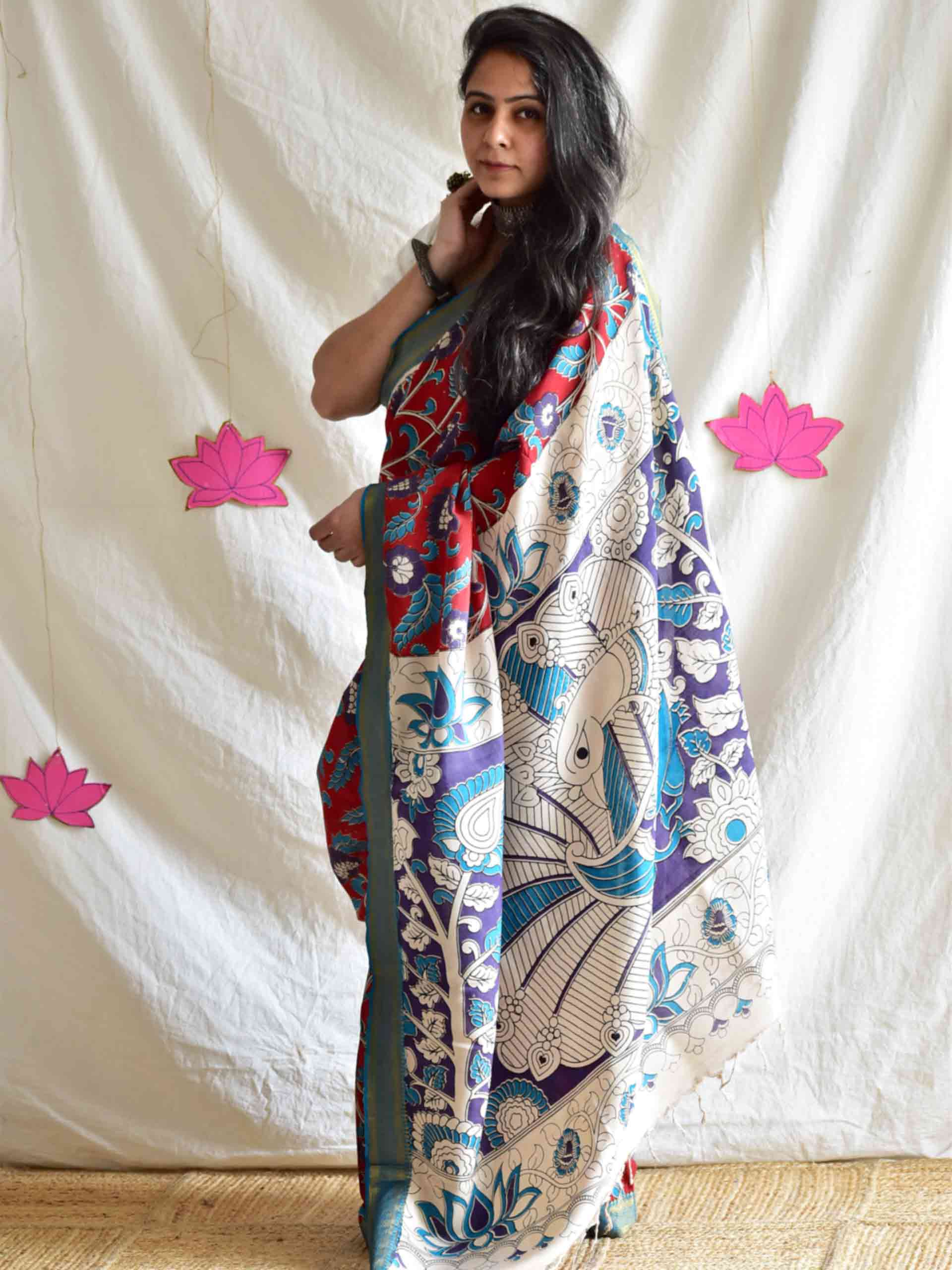 gulaal - kalamkari printed Bangalore Silk zari saree