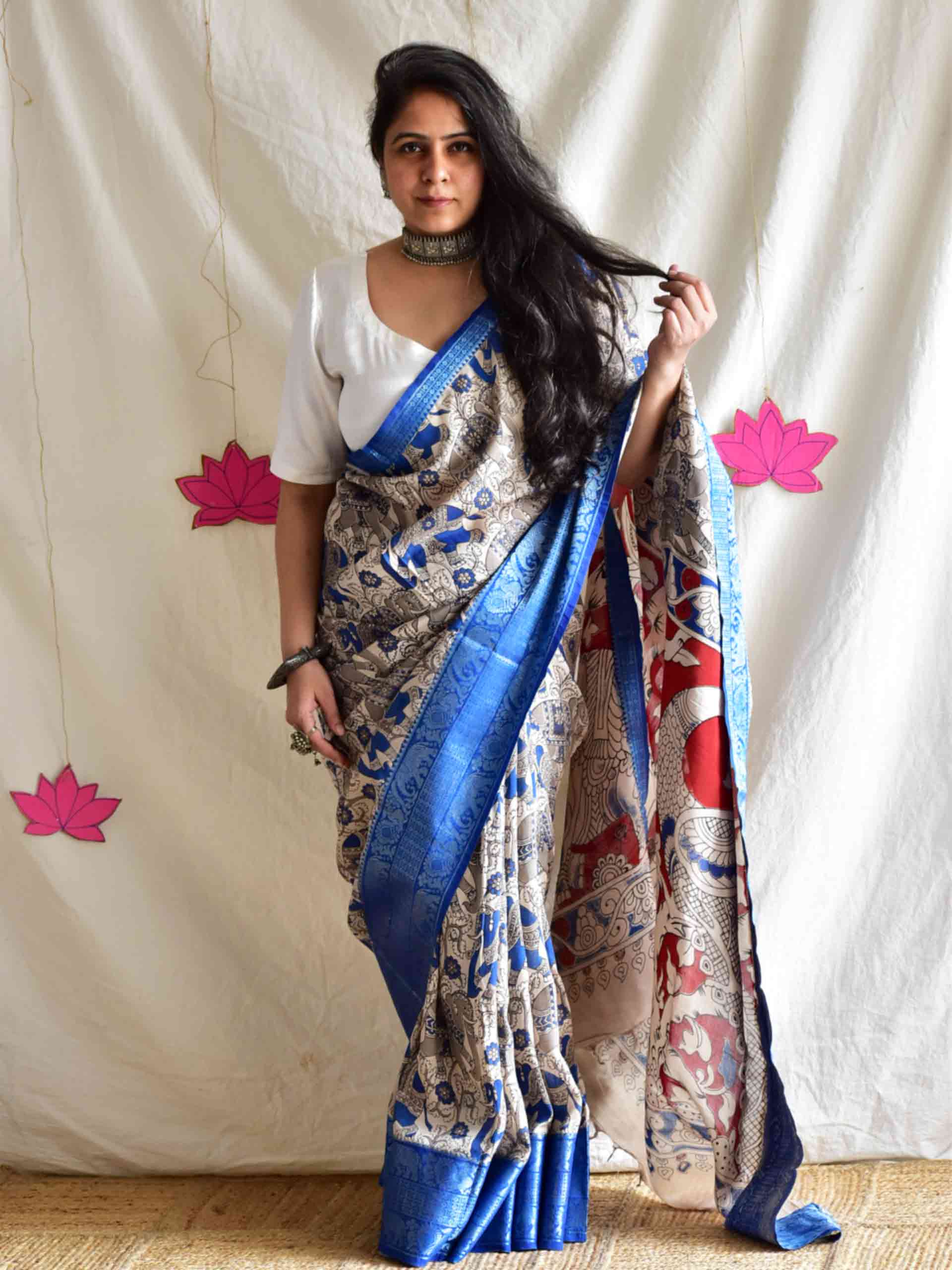 Mela - kalamkari printed Bangalore Silk zari saree