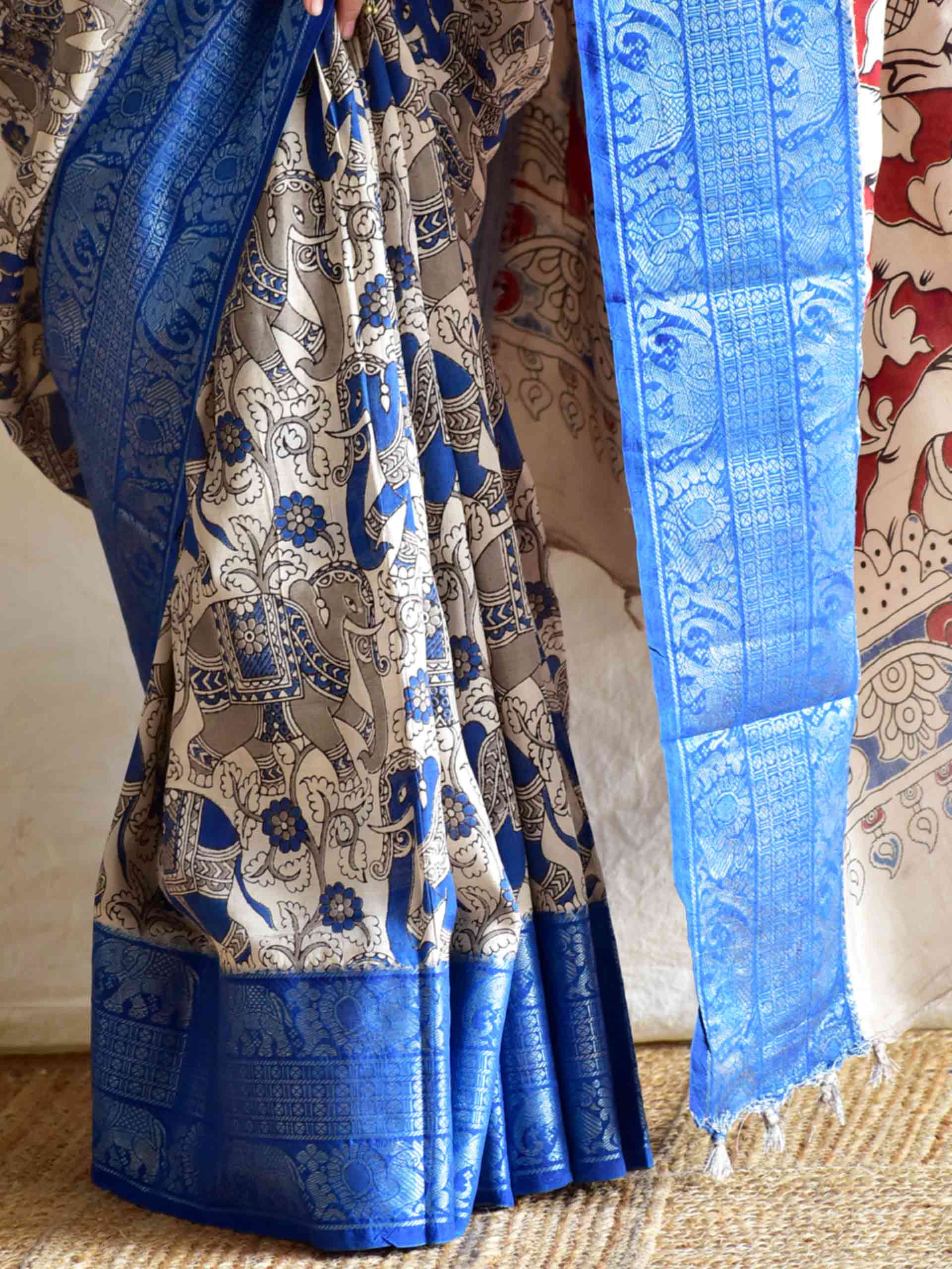 Mela - kalamkari printed Bangalore Silk zari saree