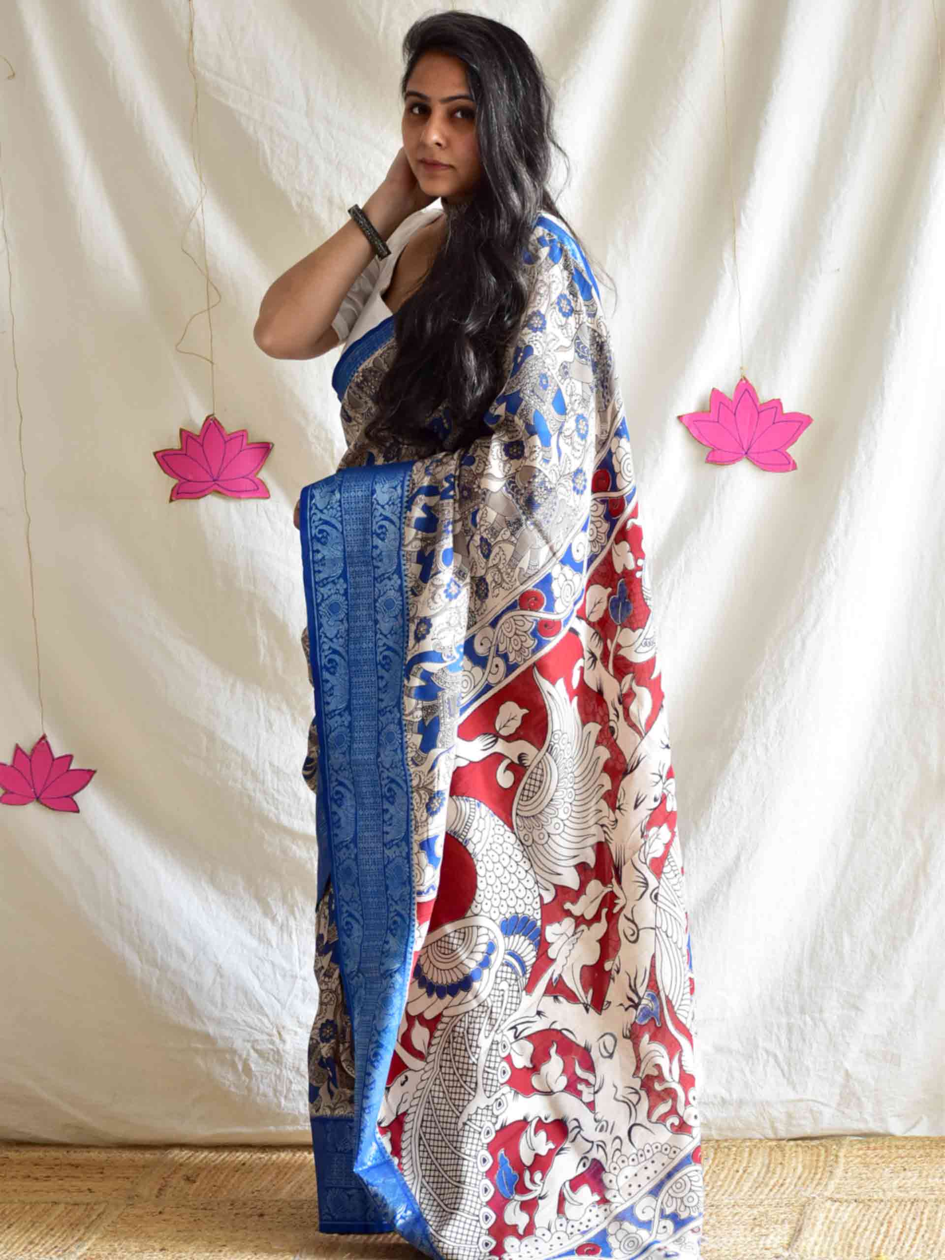 Mela - kalamkari printed Bangalore Silk zari saree