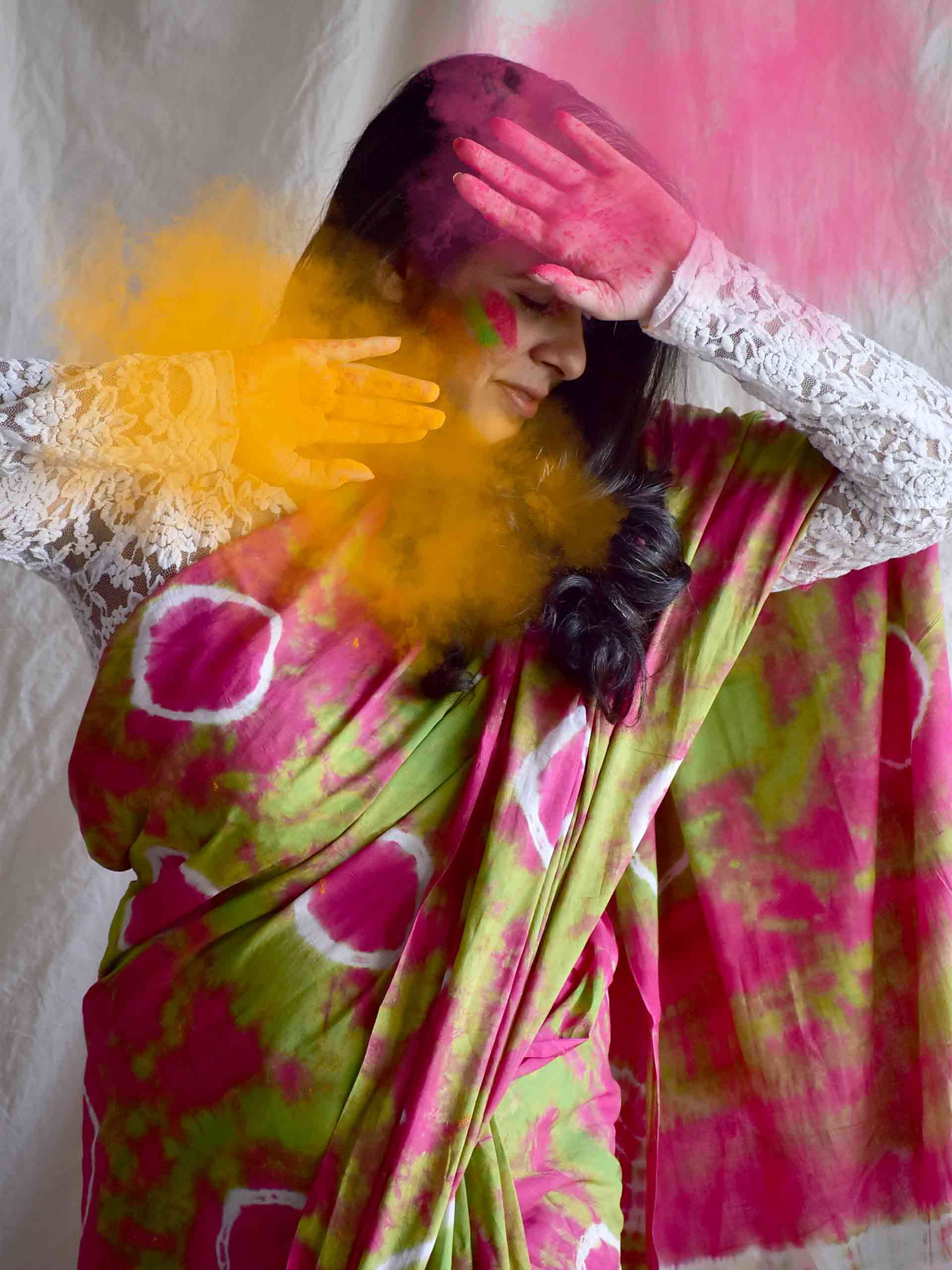Pink & Blue Pure Linen Tie-Dye Saree Design by Via East at Pernia's Pop Up  Shop 2024
