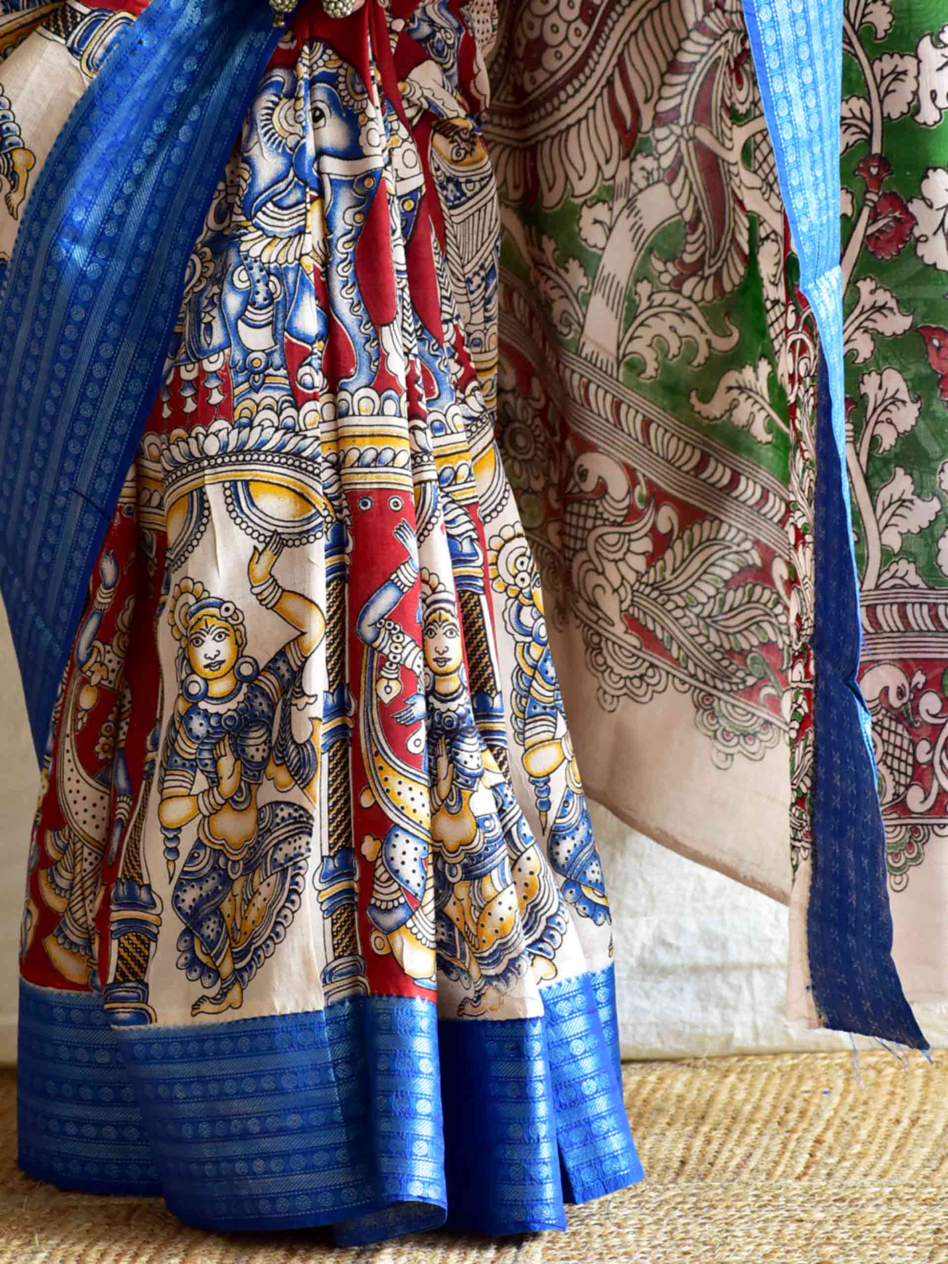 tilak - kalamkari printed mangalgiri Silk zari saree