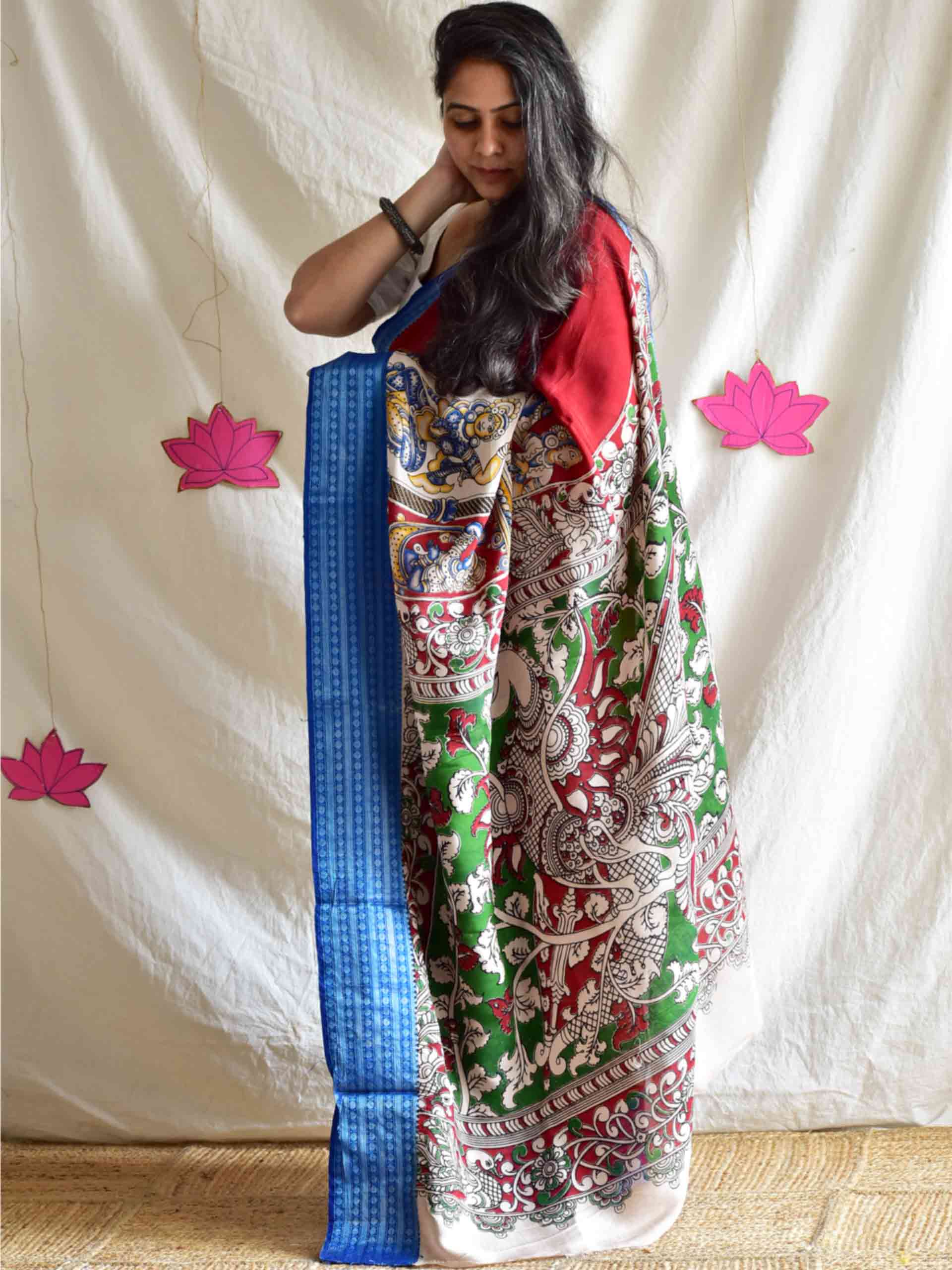 tilak - kalamkari printed mangalgiri Silk zari saree