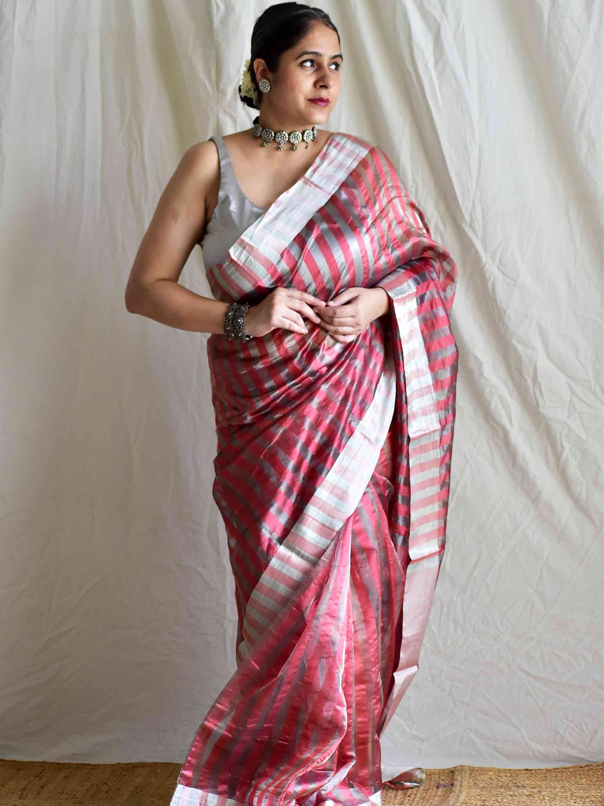 grey mood - Handloom chanderi silk saree