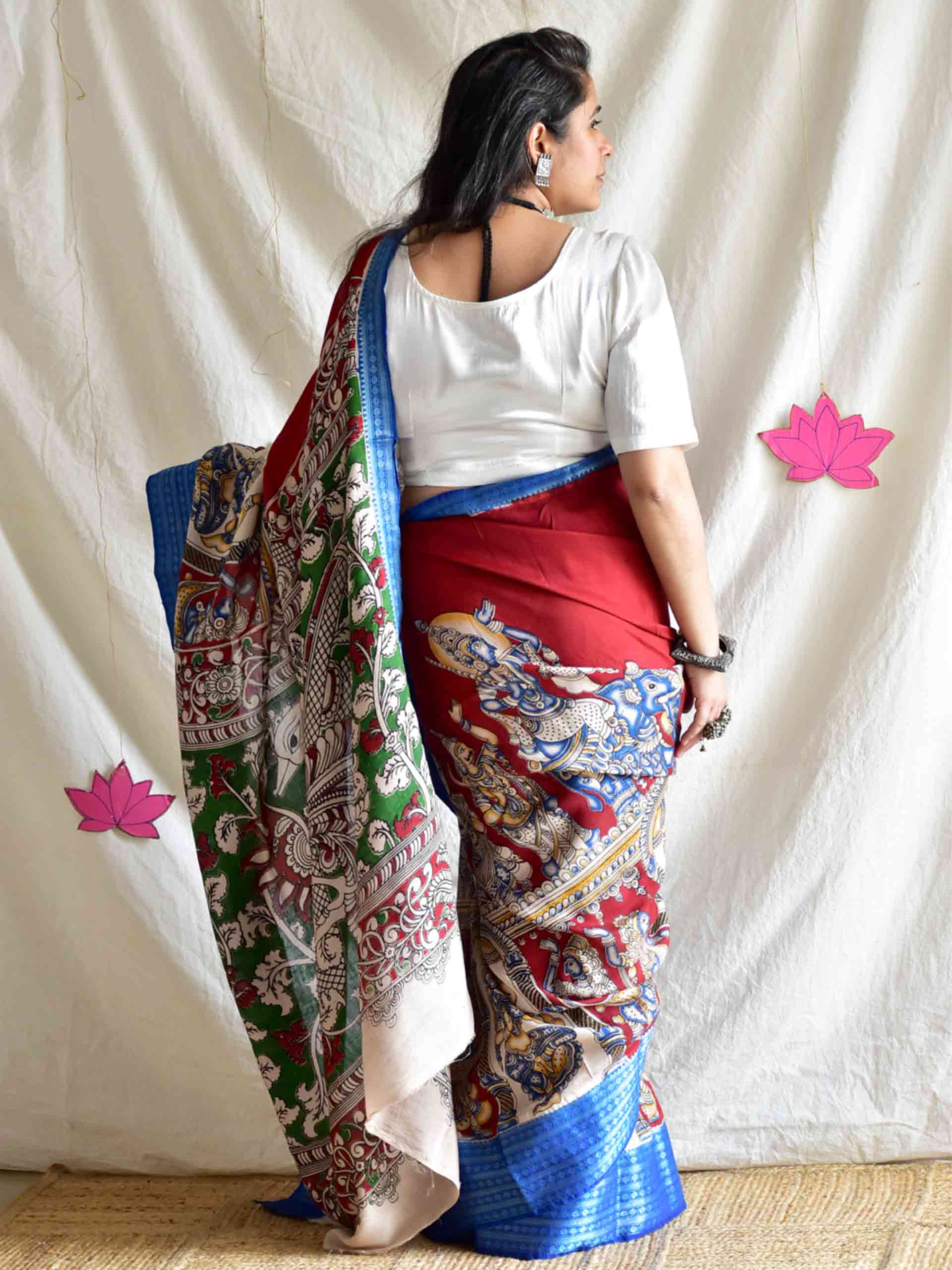 tilak - kalamkari printed mangalgiri Silk zari saree