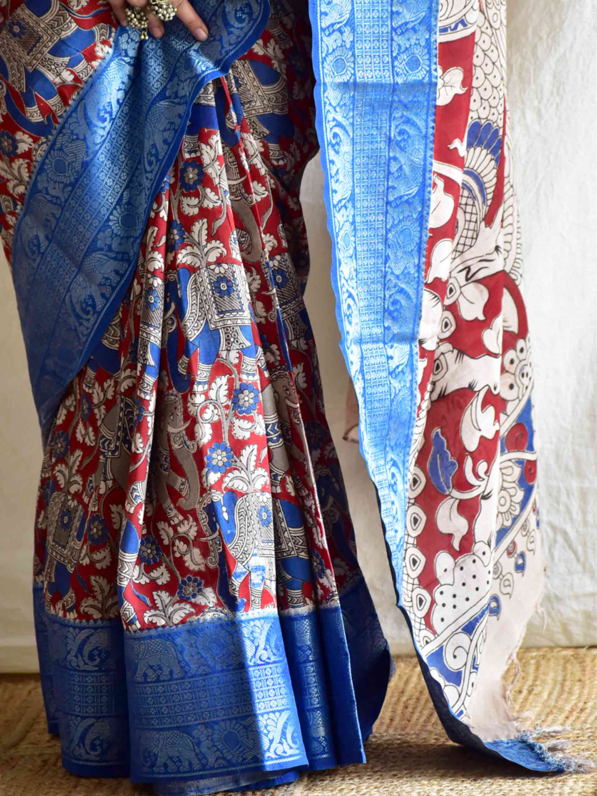 Mala - kalamkari printed Bangalore Silk zari saree