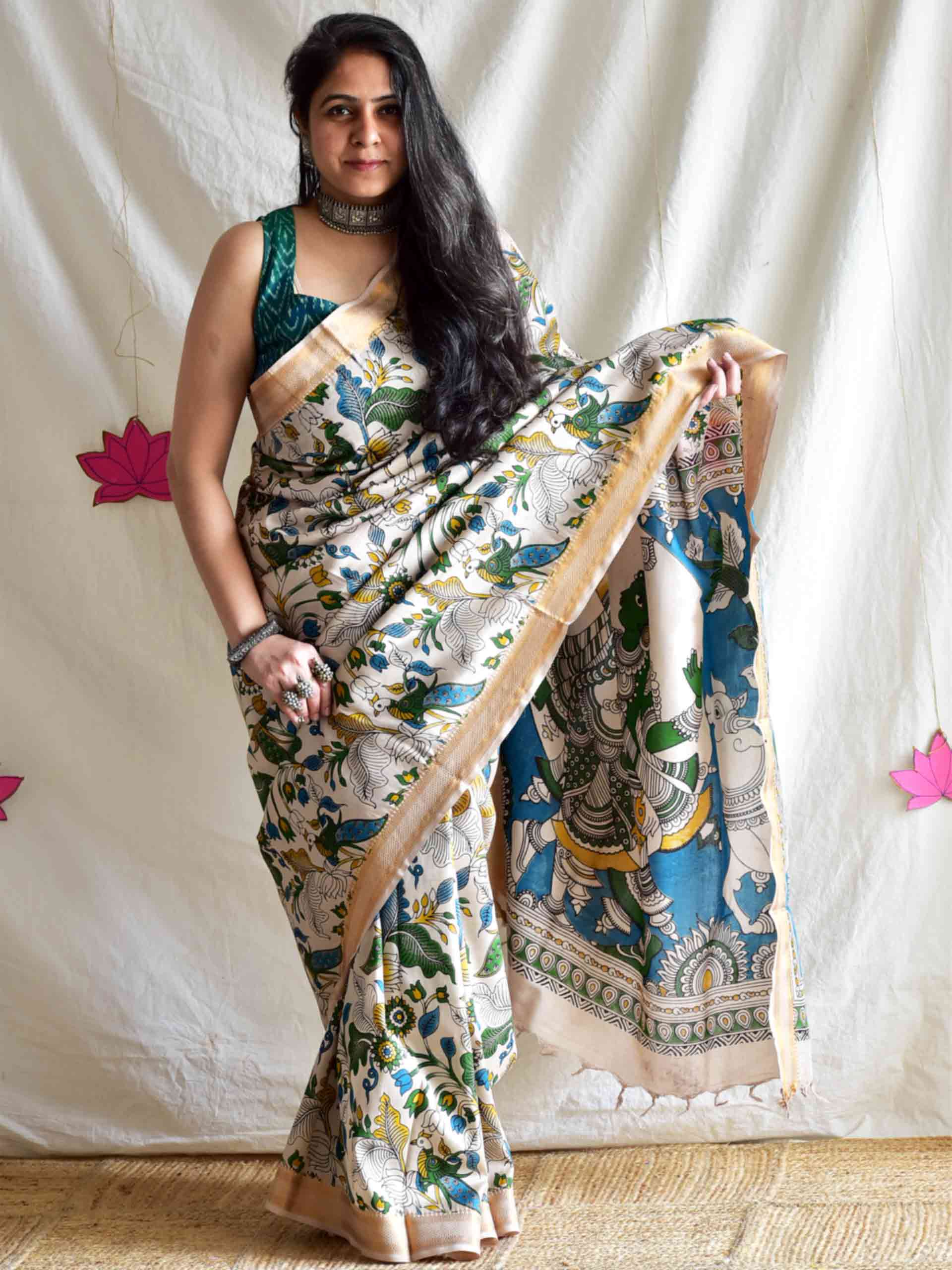 Preet - kalamkari printed Bangalore Silk zari saree