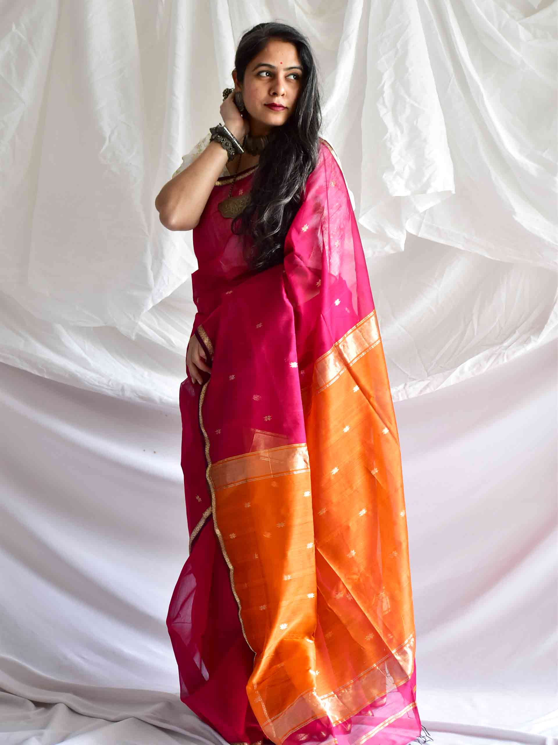 Rani -  Maheshwari Handloom Silk Saree