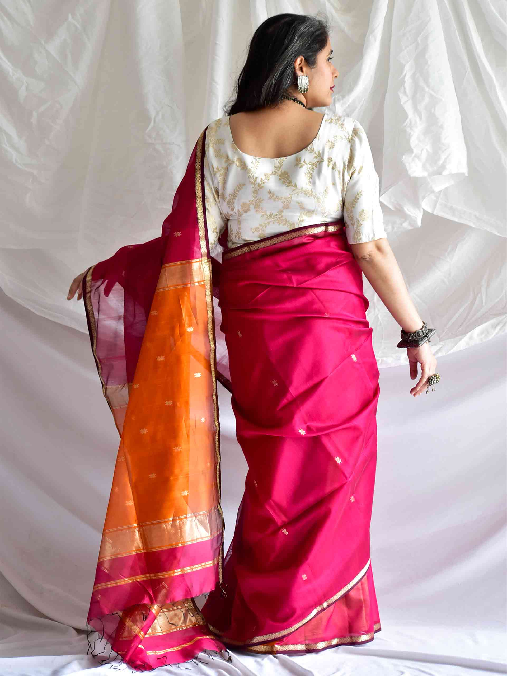 Rani -  Maheshwari Handloom Silk Saree