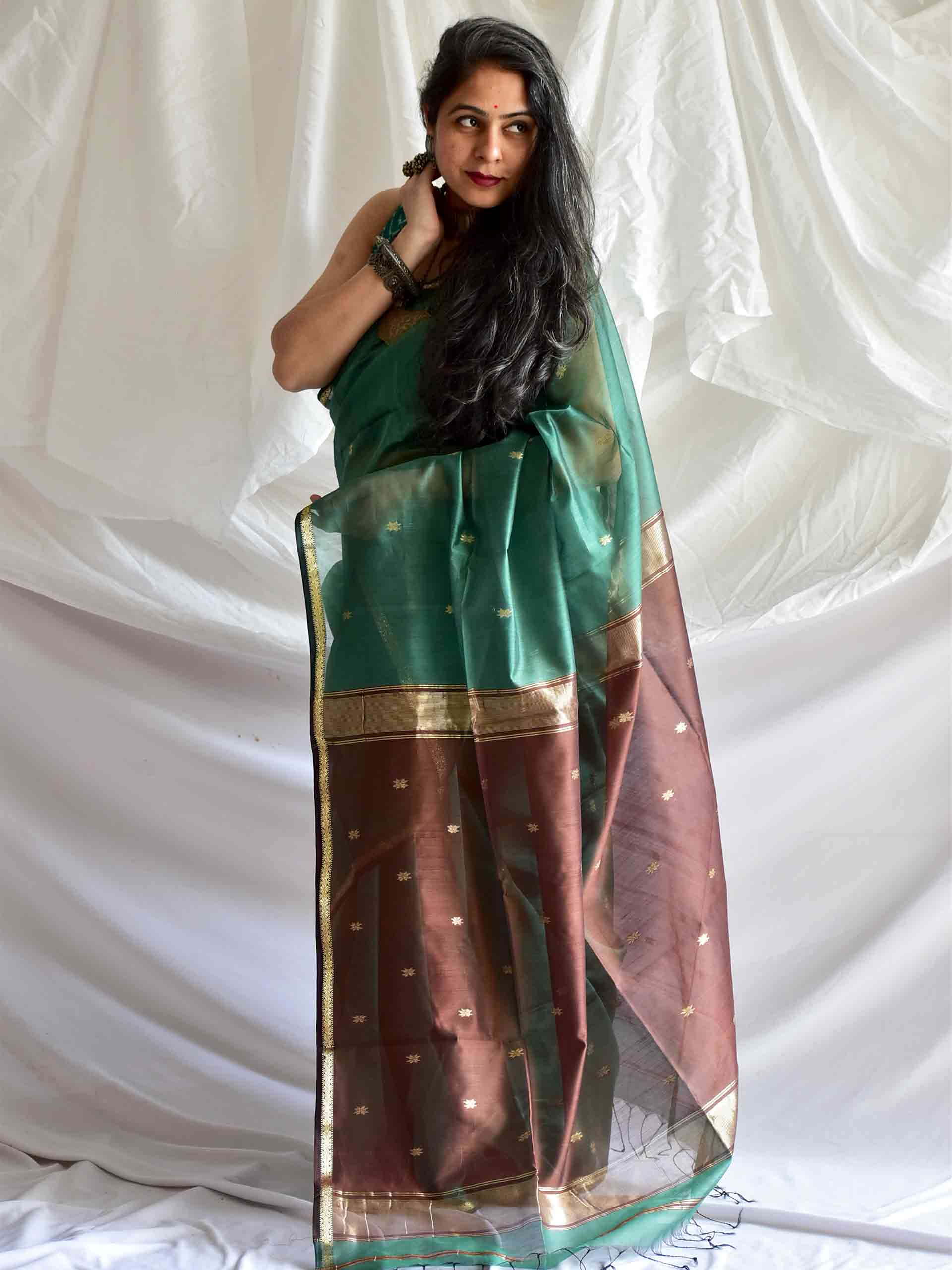 Panna -  Maheshwari Handloom Silk Saree