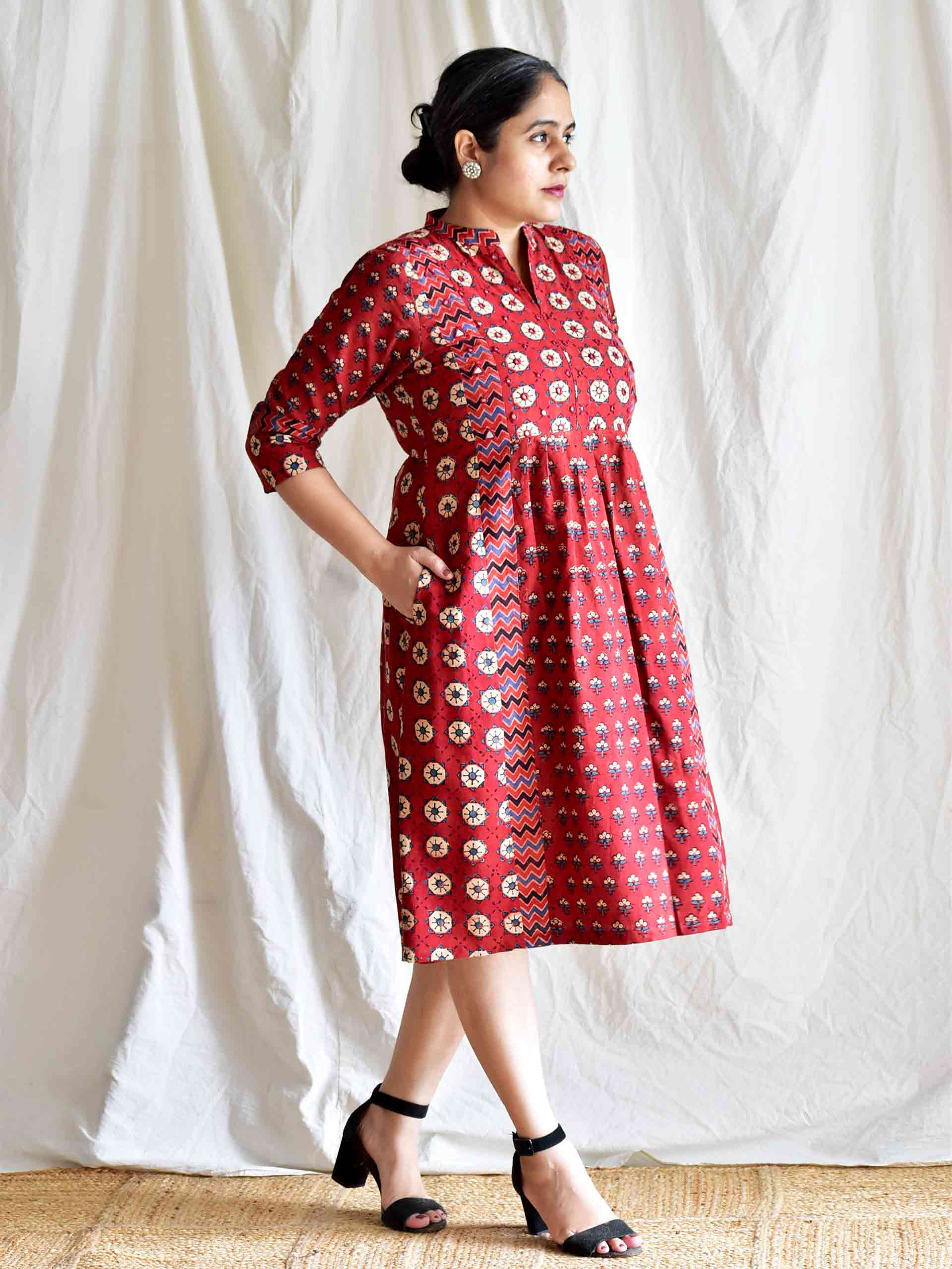 Birds - Ajrakh patchwork mirror embroidered dress