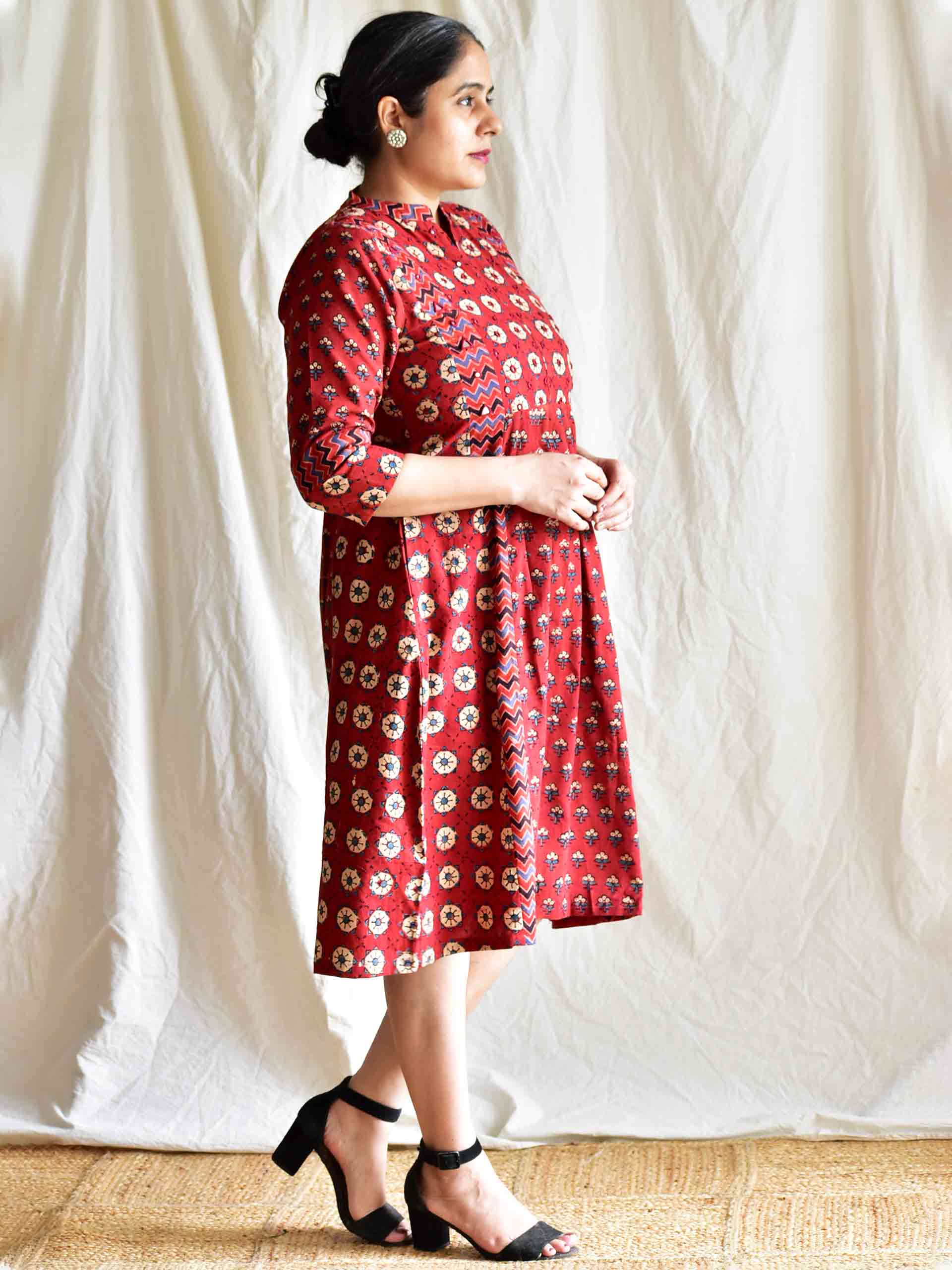 Birds - Ajrakh patchwork mirror embroidered dress