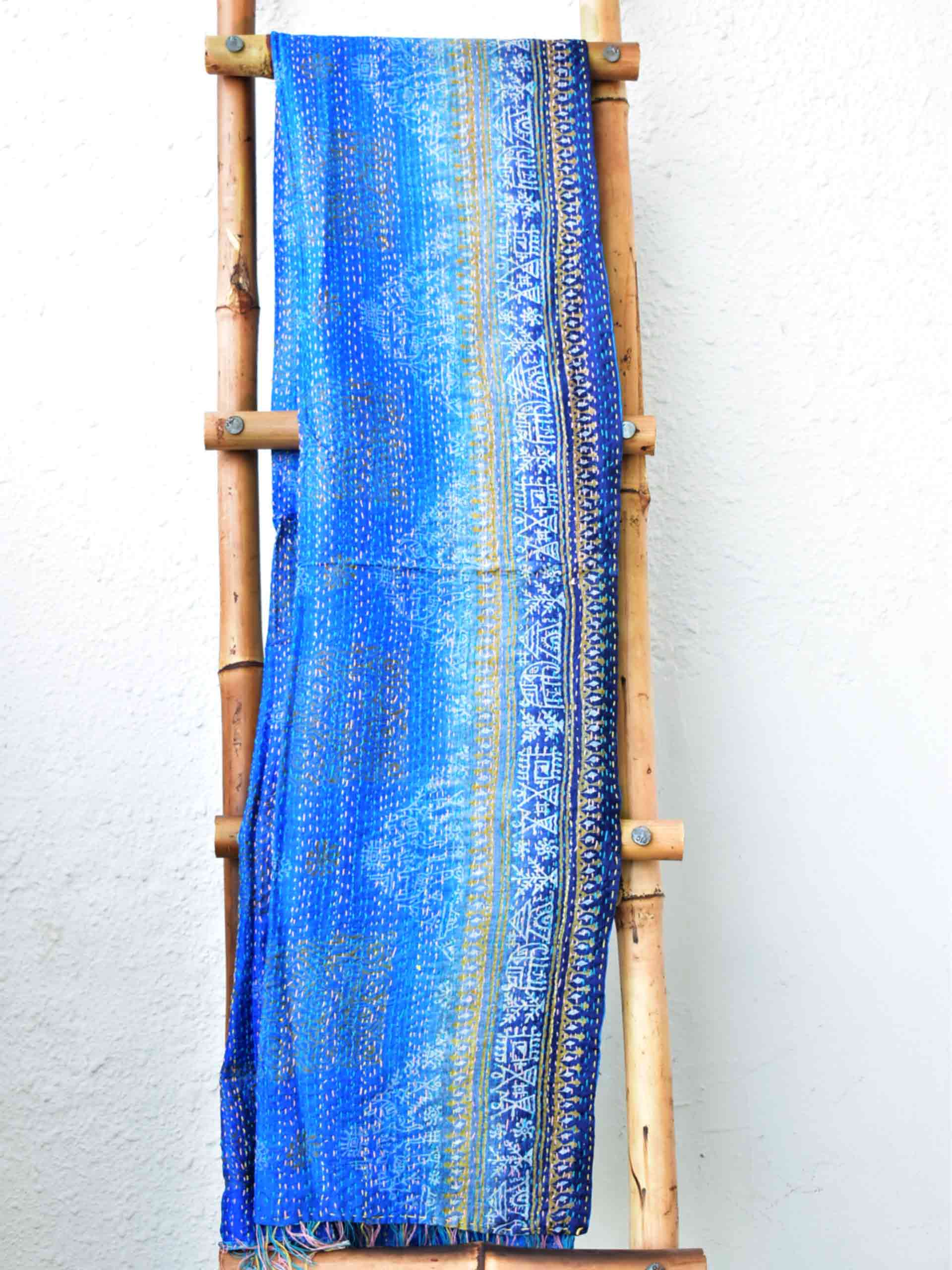 sea view - Kantha embroidered dual side silk stole