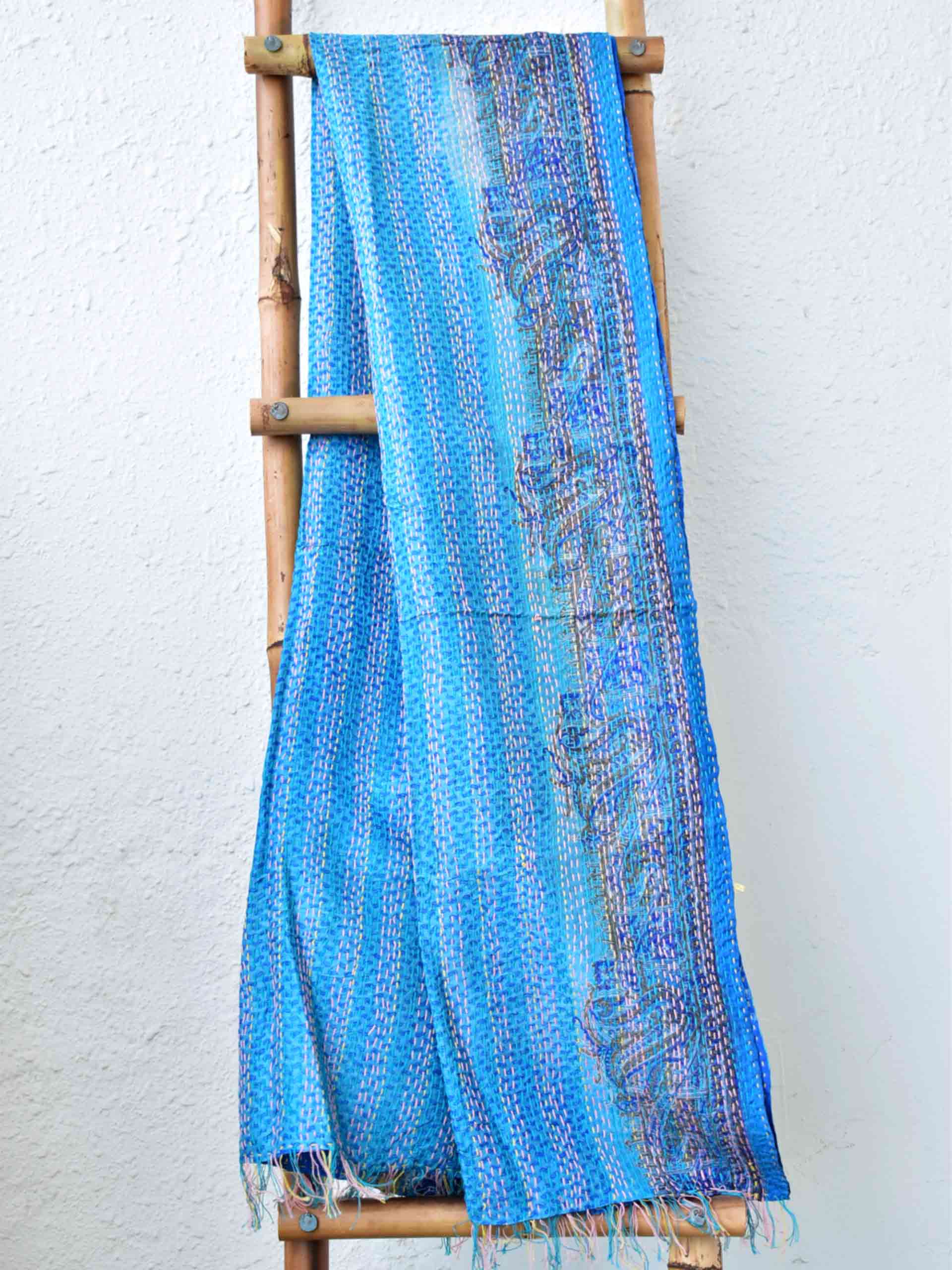 sea view - Kantha embroidered dual side silk stole