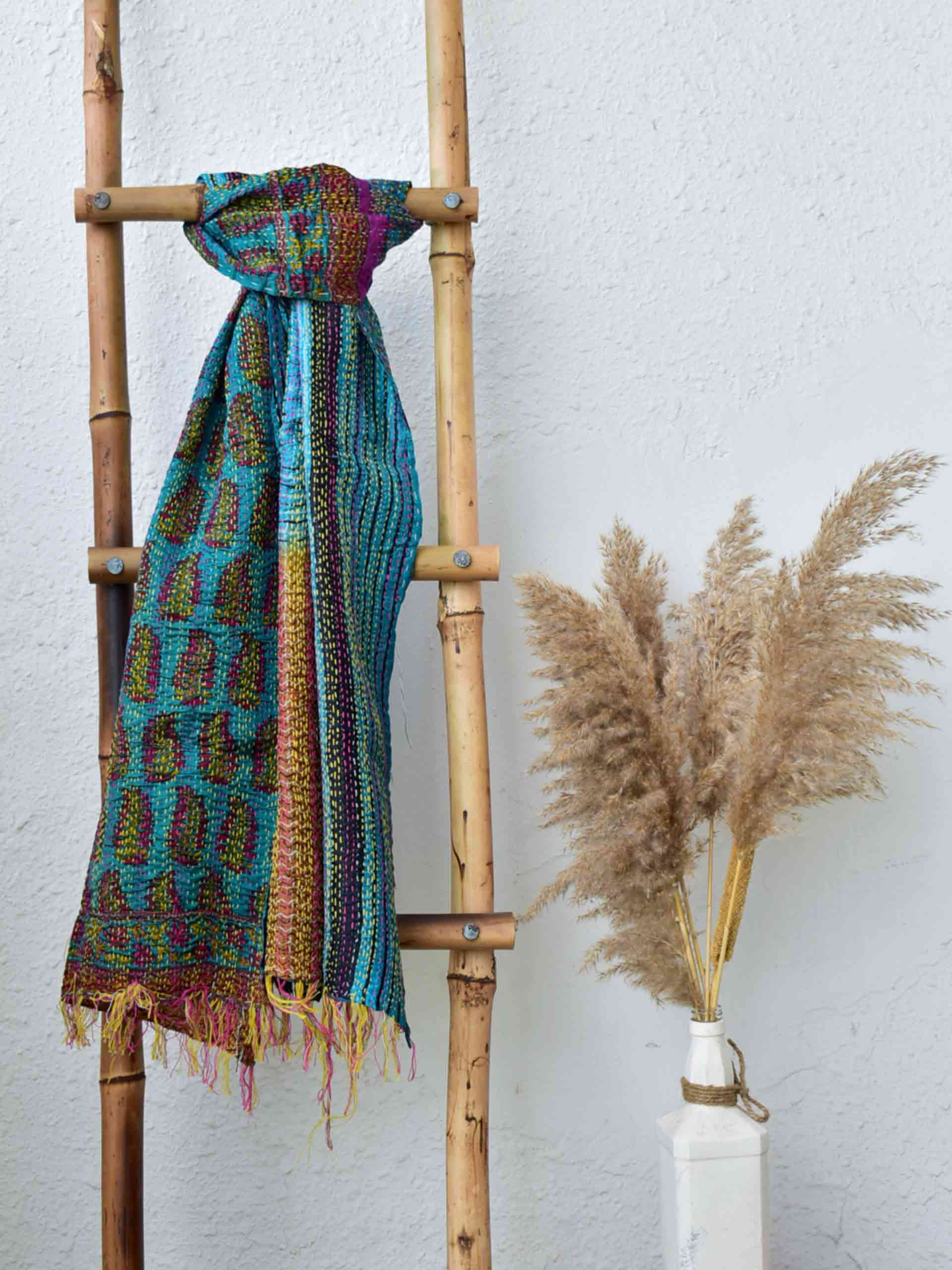 Mellow drama - Kantha embroidered dual side silk stole