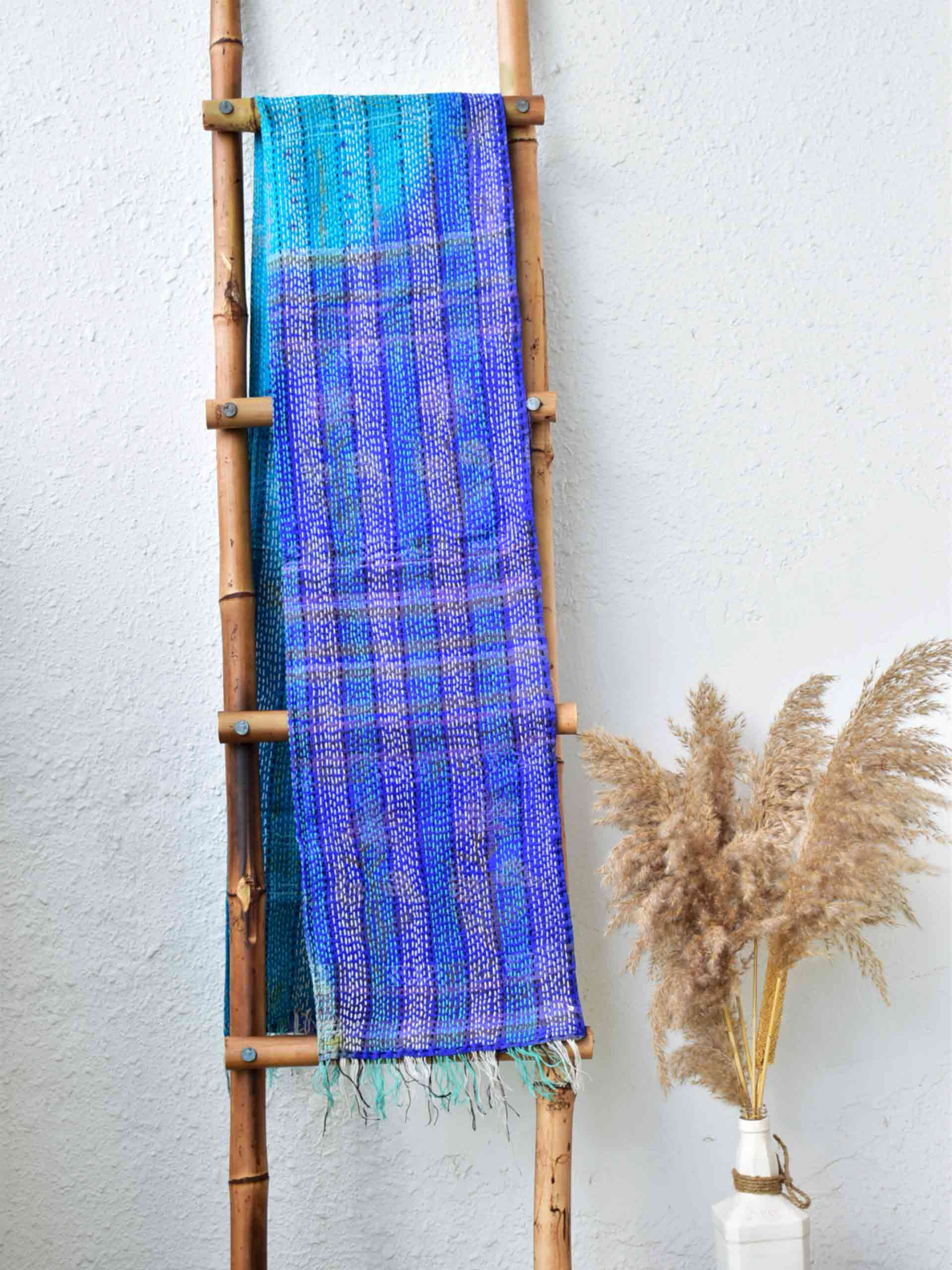 Dream of sky - Kantha embroidered dual side silk stole