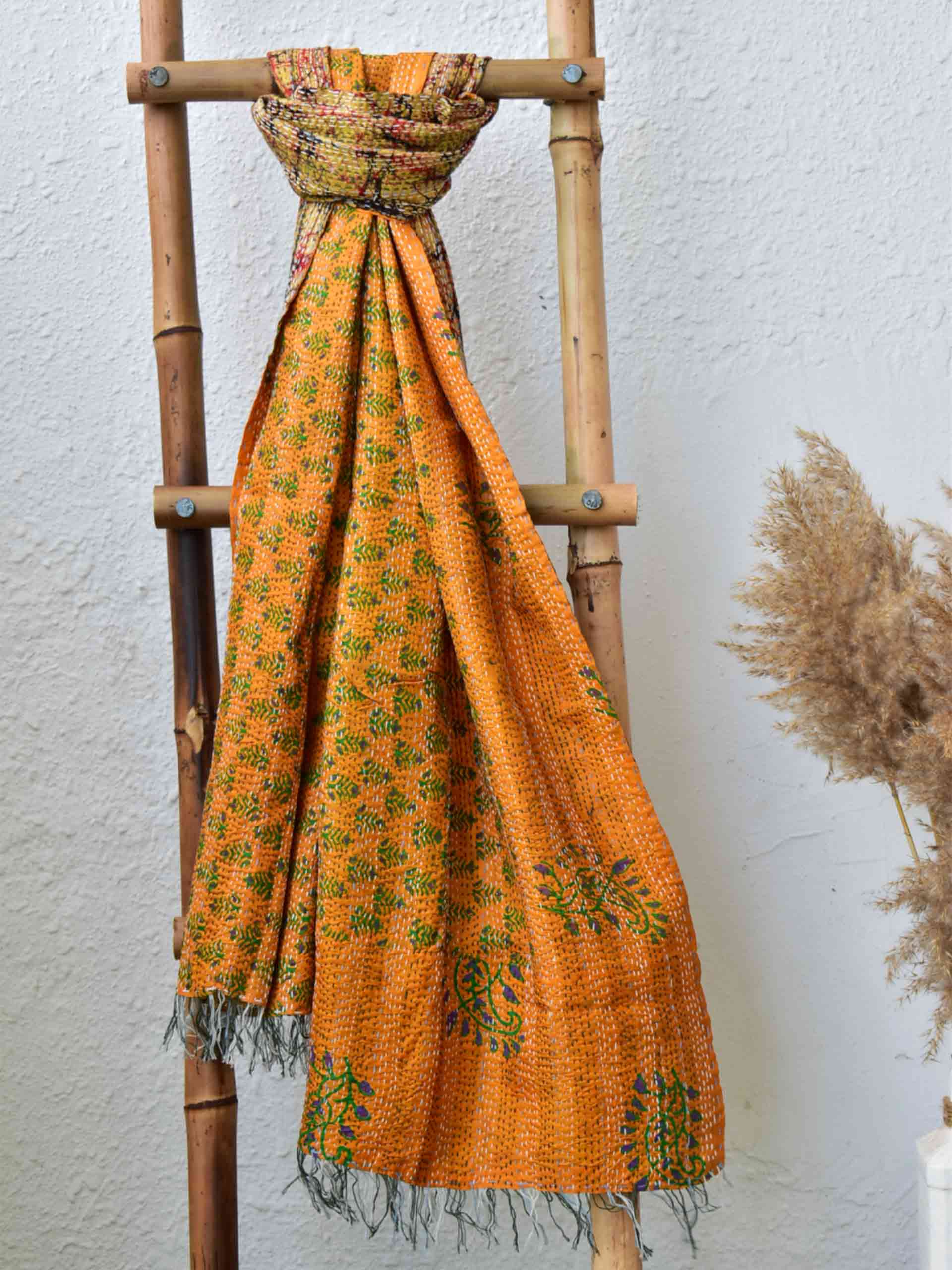 sunflower - Kantha embroidered dual side silk stole