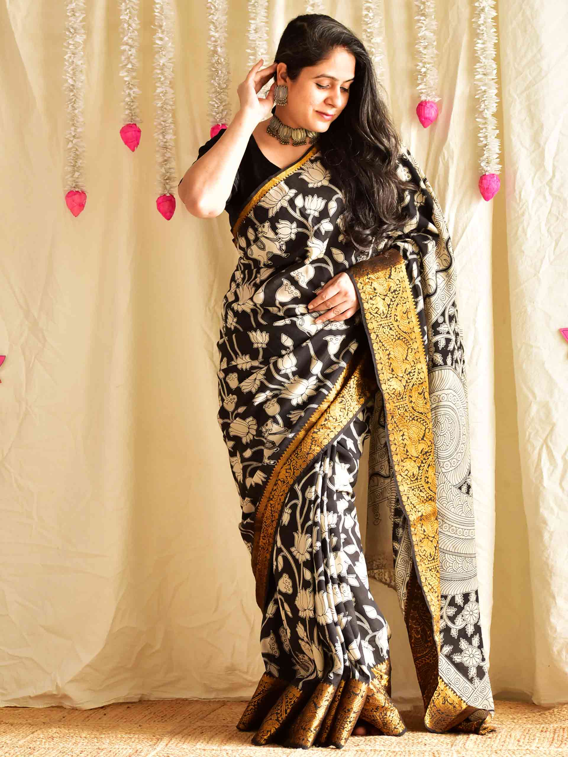 mandakini - kalamkari printed Bangalore Silk zari saree