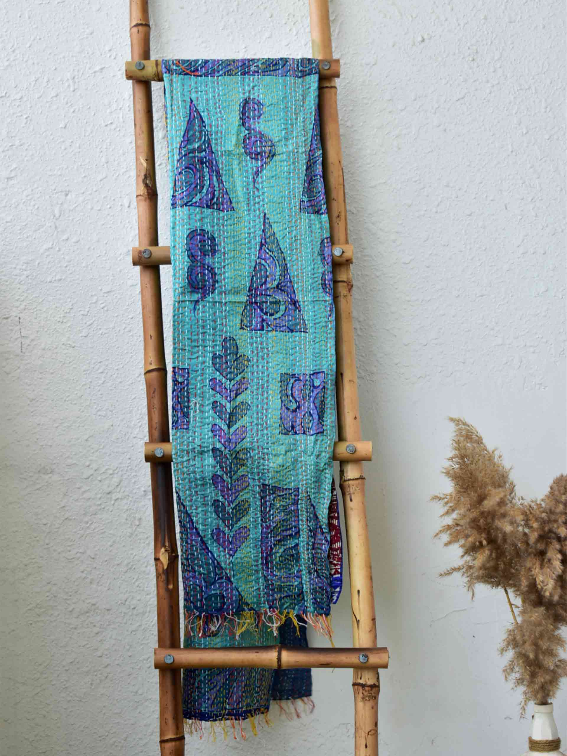 aztec - Kantha embroidered dual side silk stole