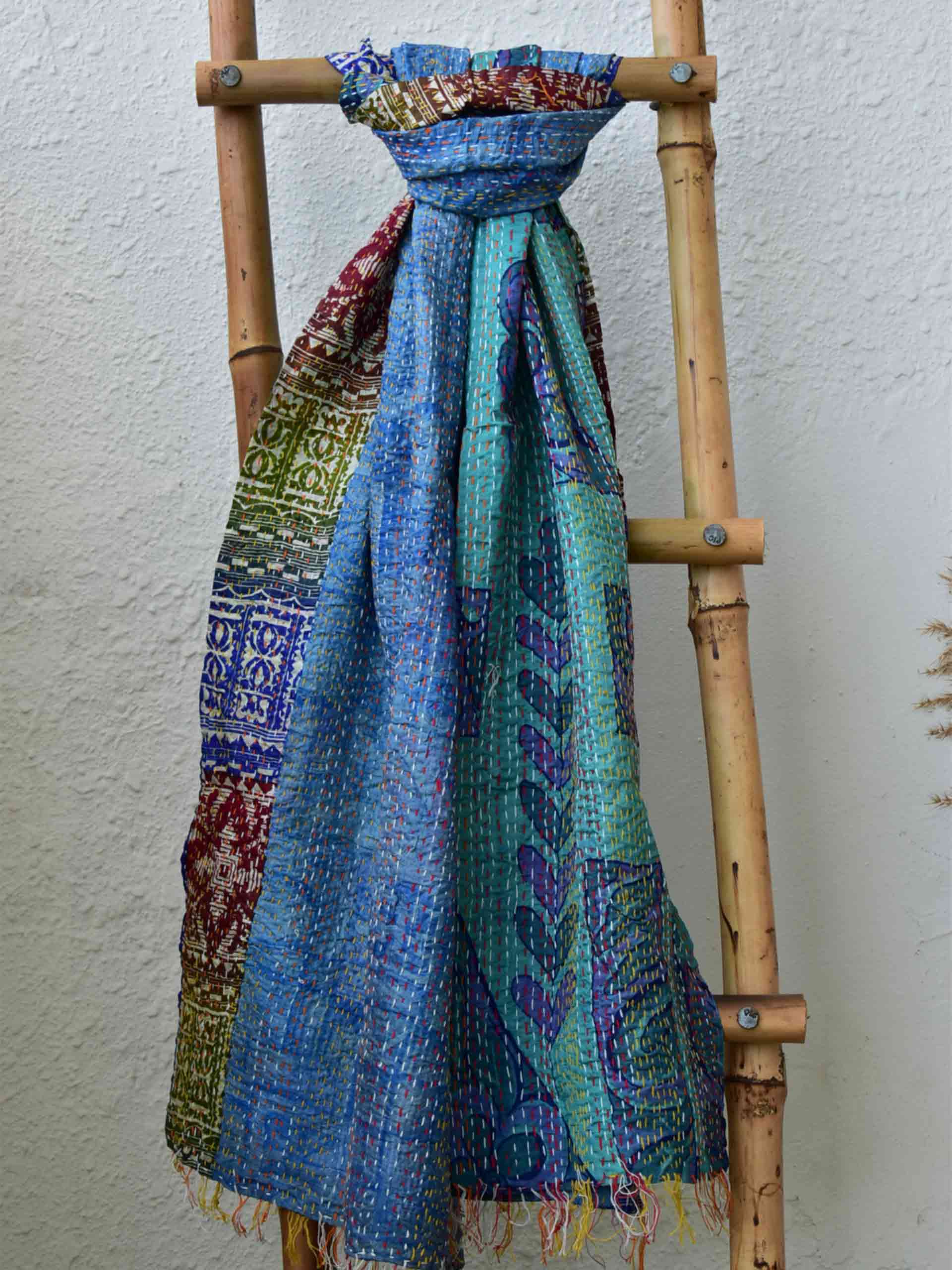 aztec - Kantha embroidered dual side silk stole