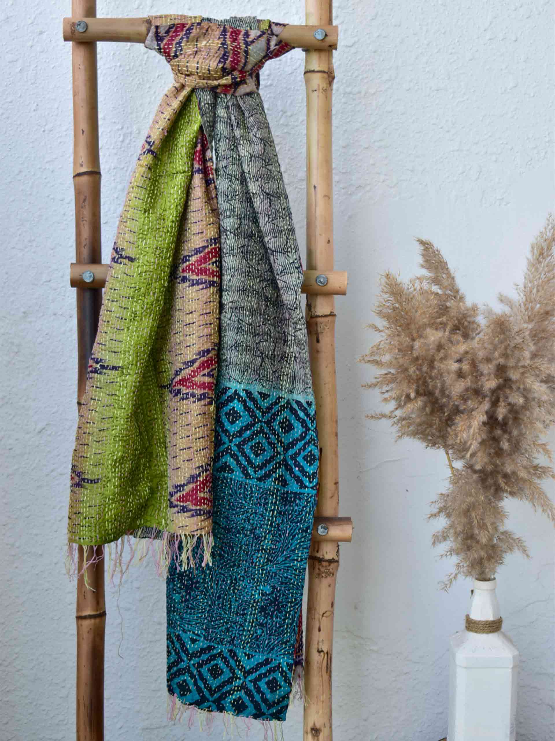 pyramids - Kantha embroidered dual side silk stole