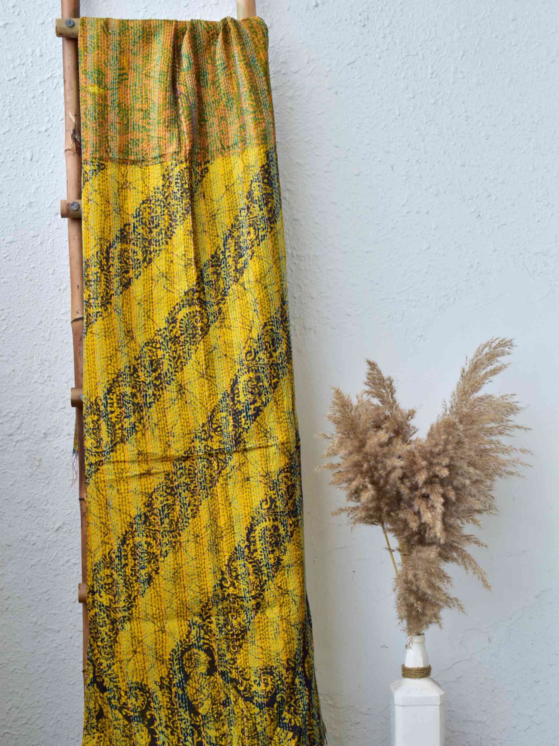 Little sunshine - Kantha embroidered dual side silk stole