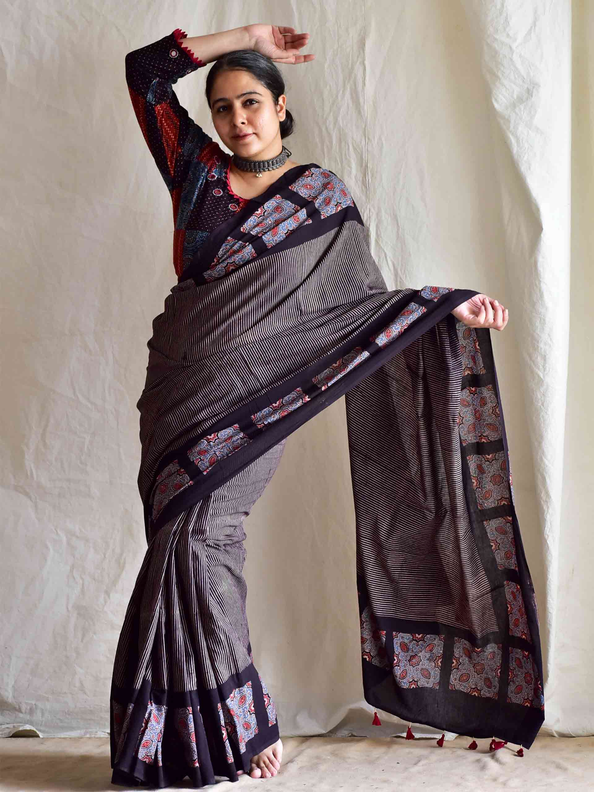 Meenal - Ajrakh mul cotton saree