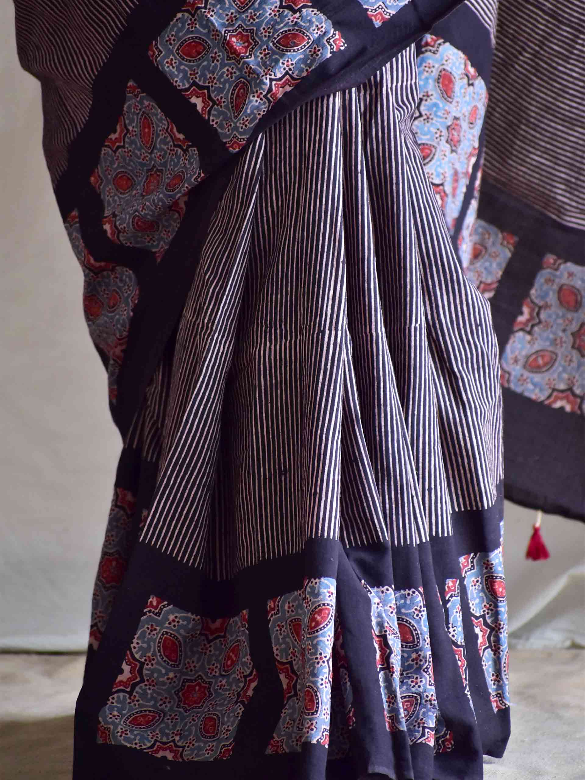 Meenal - Ajrakh mul cotton saree