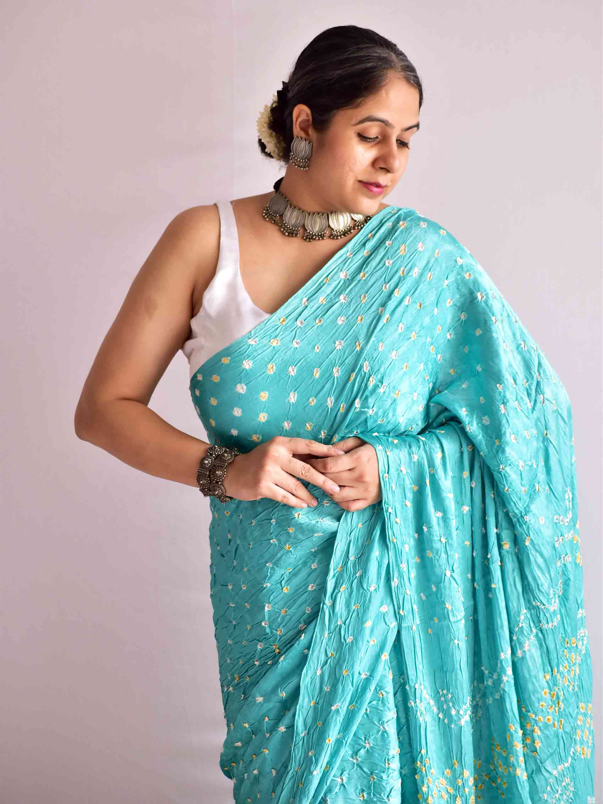 Aqua-  Bandhani Gajji Silk Saree