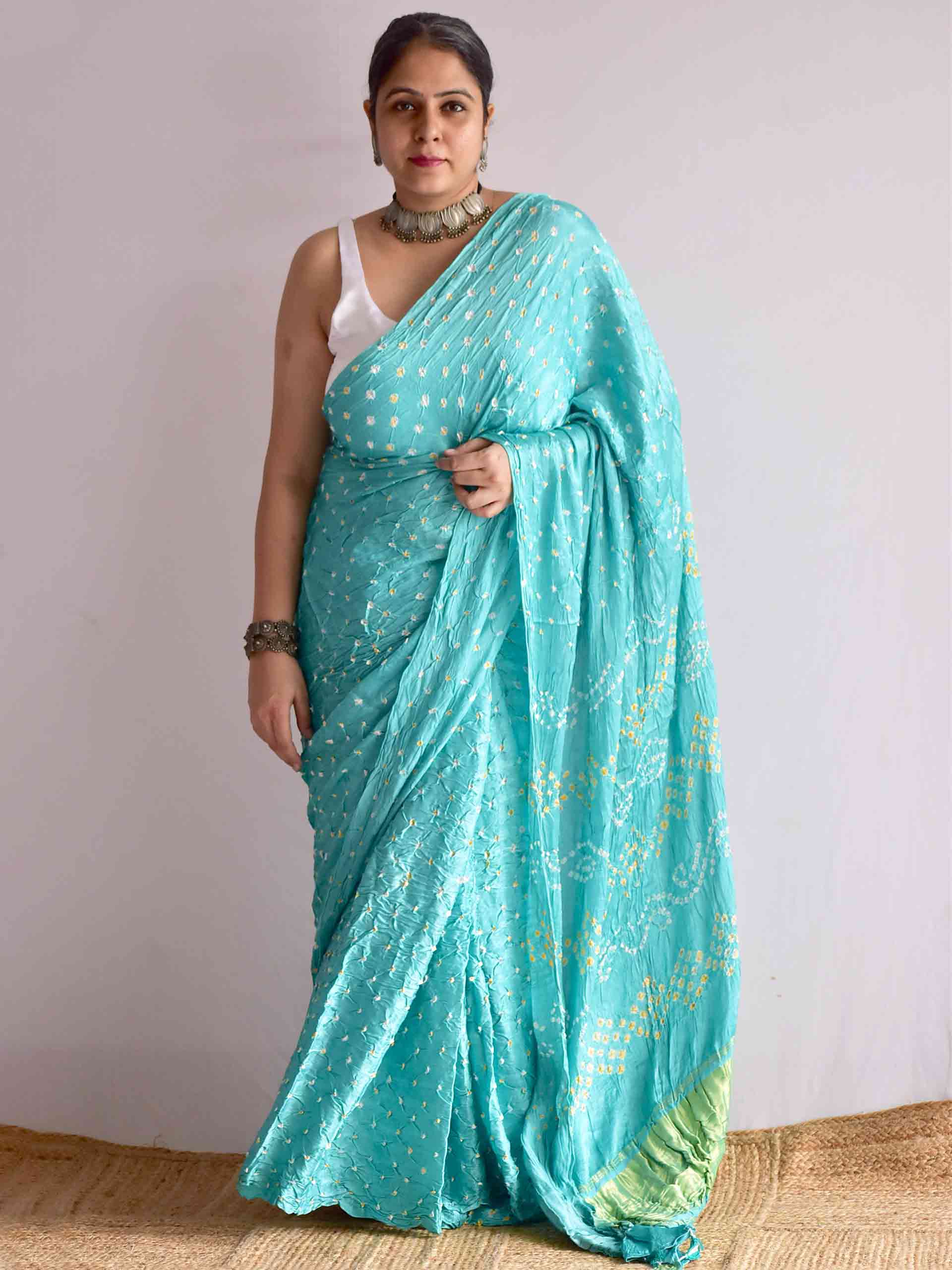 Aqua-  Bandhani Gajji Silk Saree