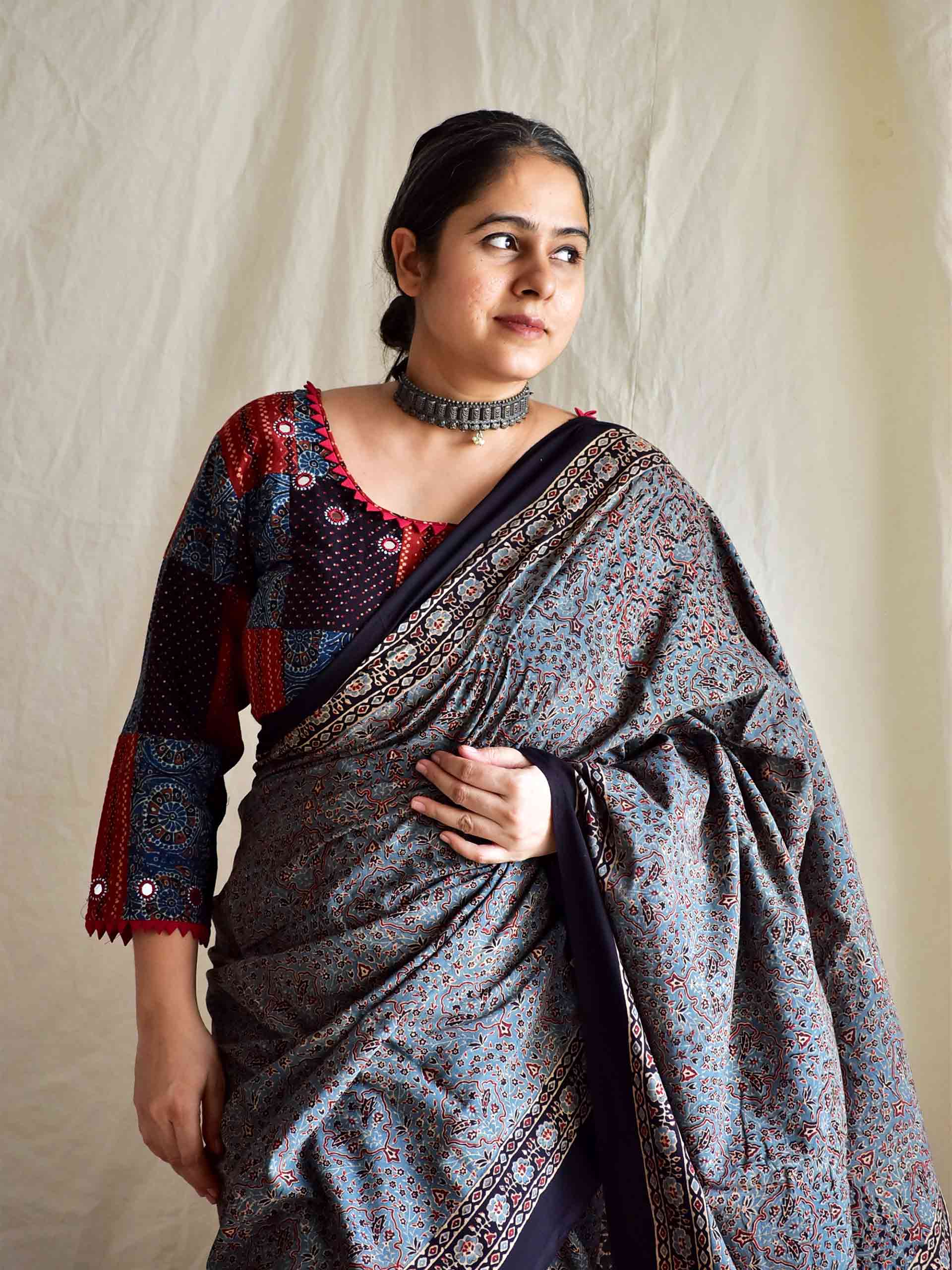 Kamdenu - Ajrakh cotton silk saree