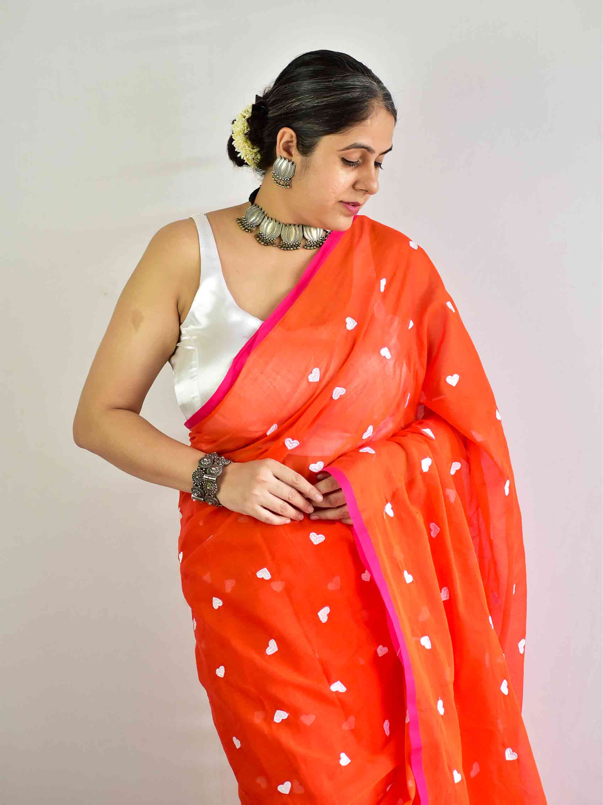 Milind - Mul cotton embroidered saree