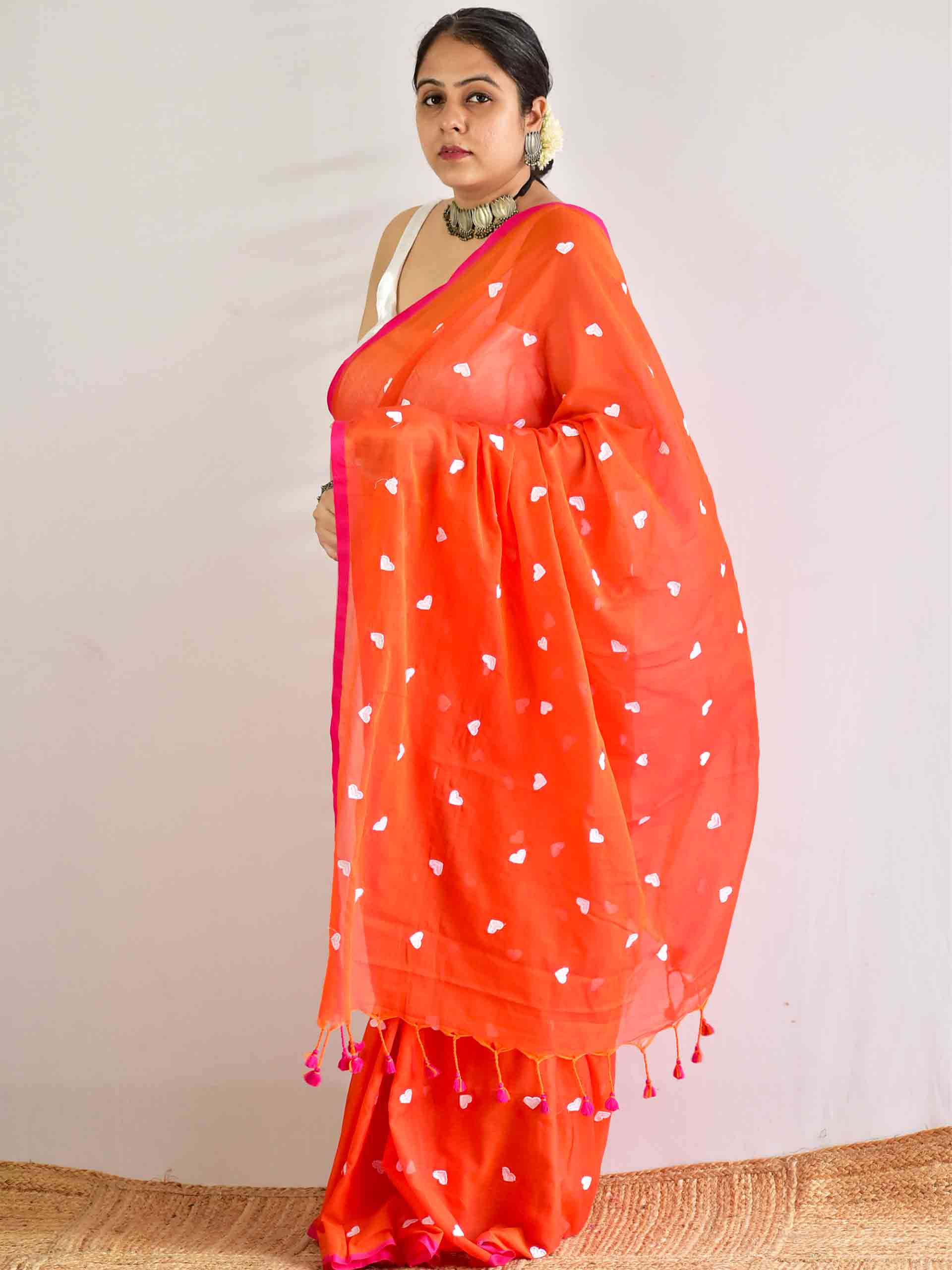 Milind - Mul cotton embroidered saree