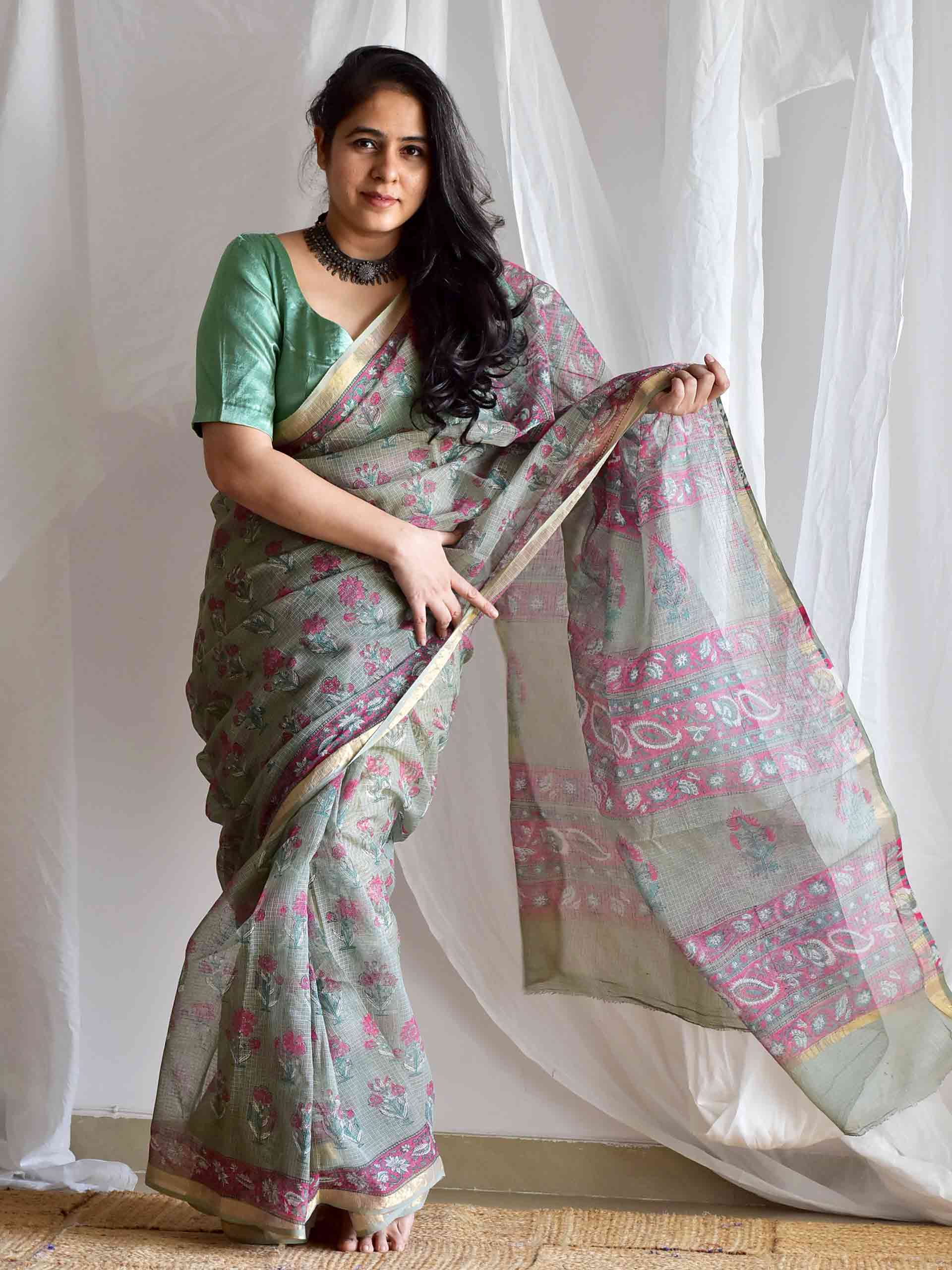 Ash Garden - Dabu kota Doria saree